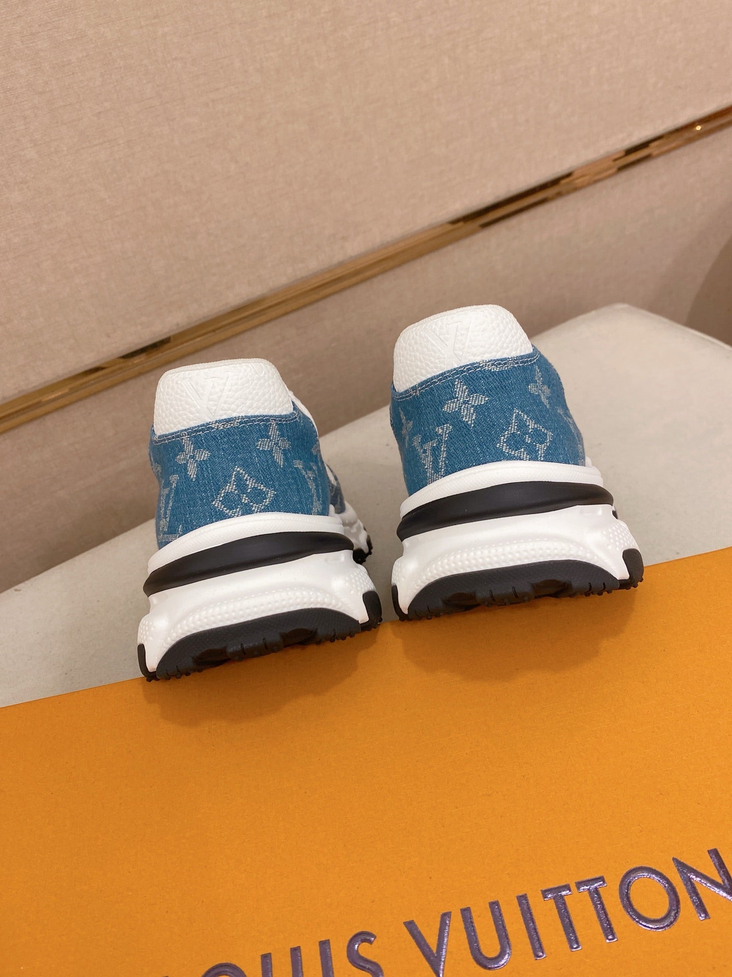 Louis Vuitton Run Away Sneakers - White with Teal Denim Monogram
