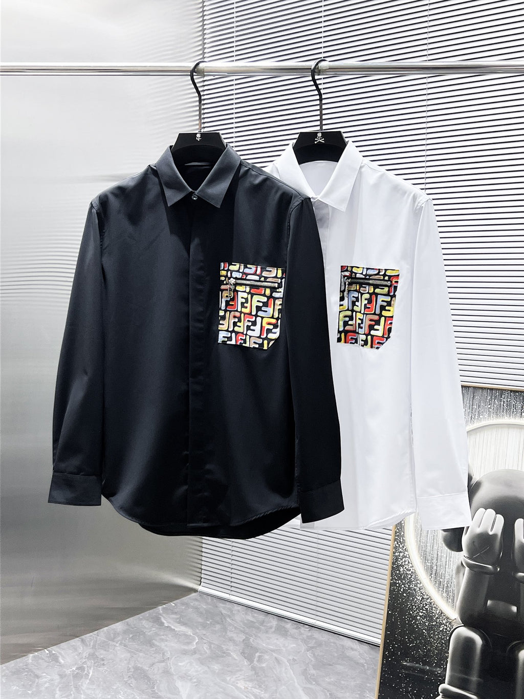 Fendi FF Logo Pocket Shirt - White & Black
