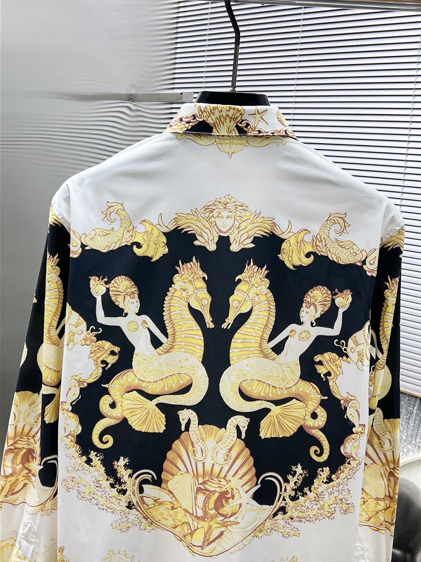 Versace Baroque Mermaid Seahorse Print Shirt - White & Black