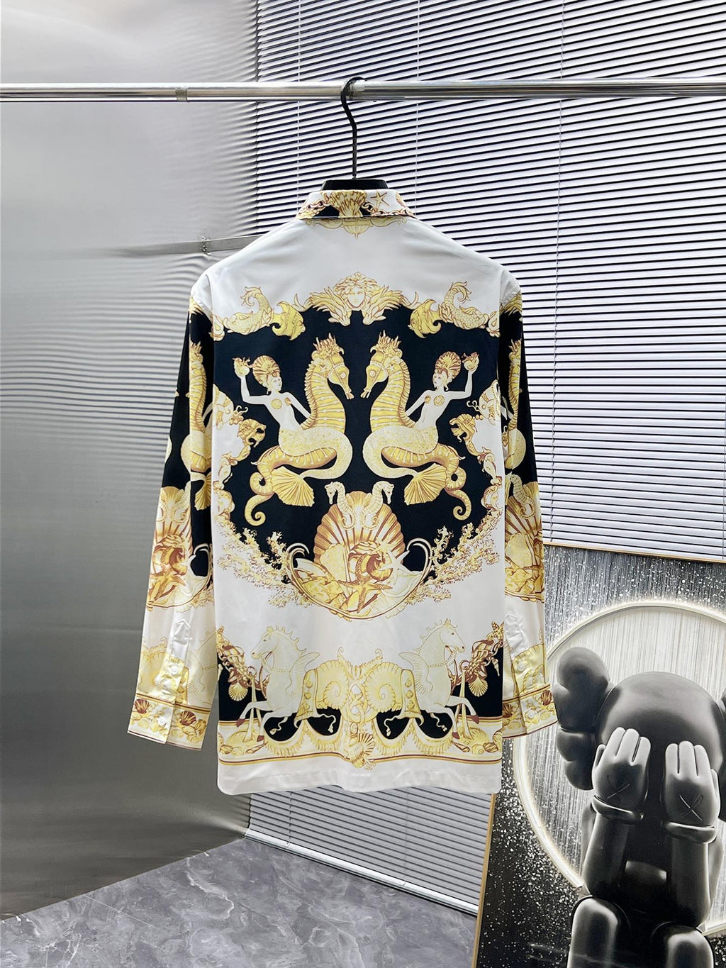 Versace Baroque Mermaid Seahorse Print Shirt - White & Black