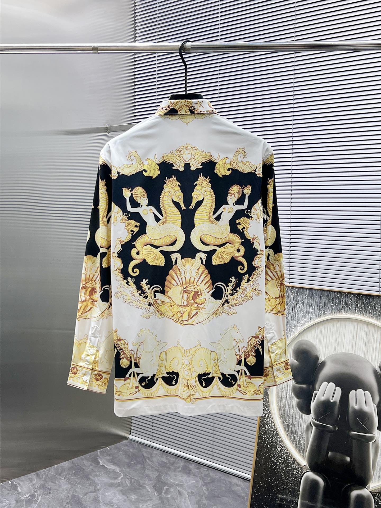 Versace Baroque Mermaid Seahorse Print Shirt - White & Black