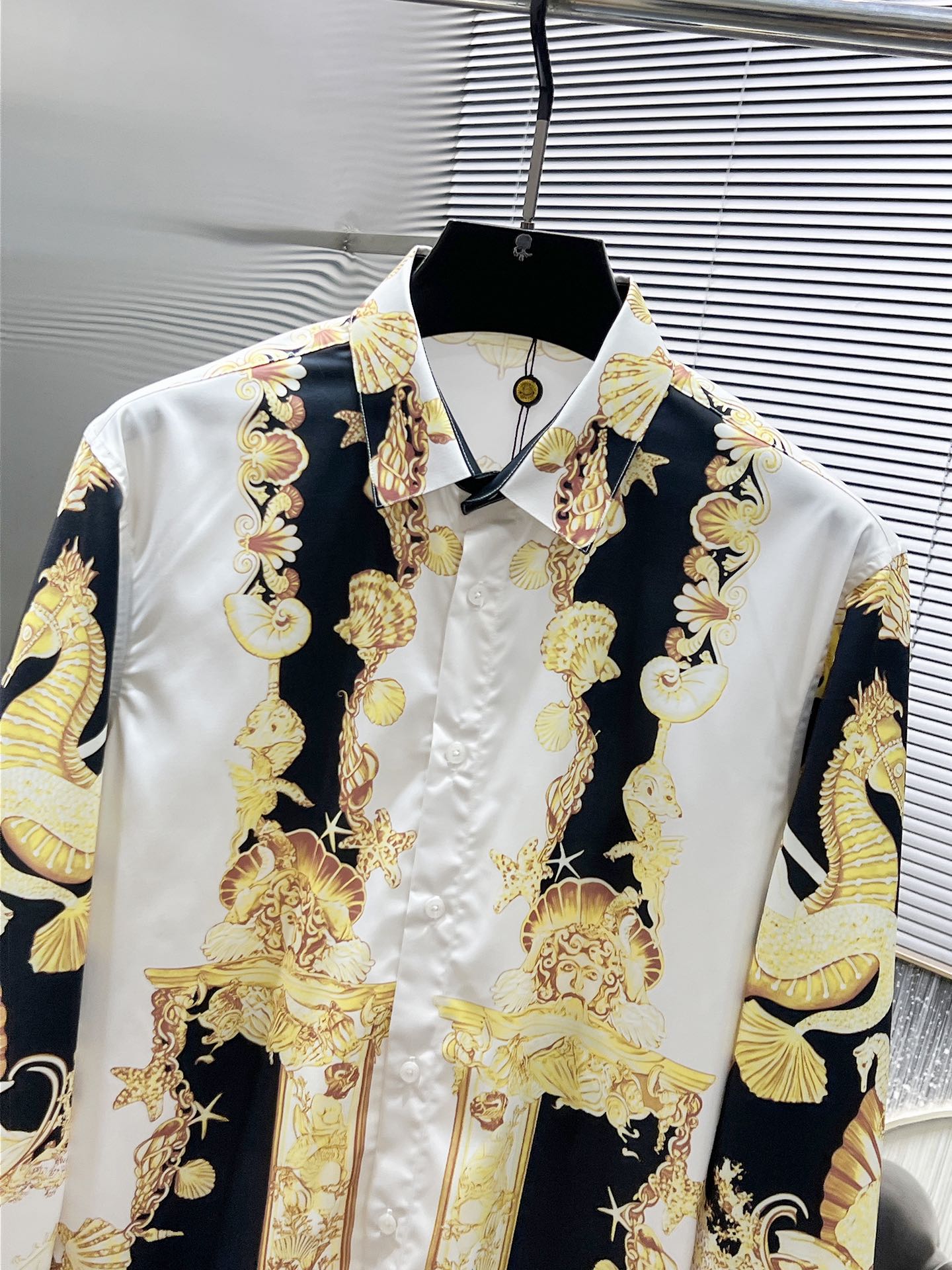 Versace Baroque Mermaid Seahorse Print Shirt - White & Black