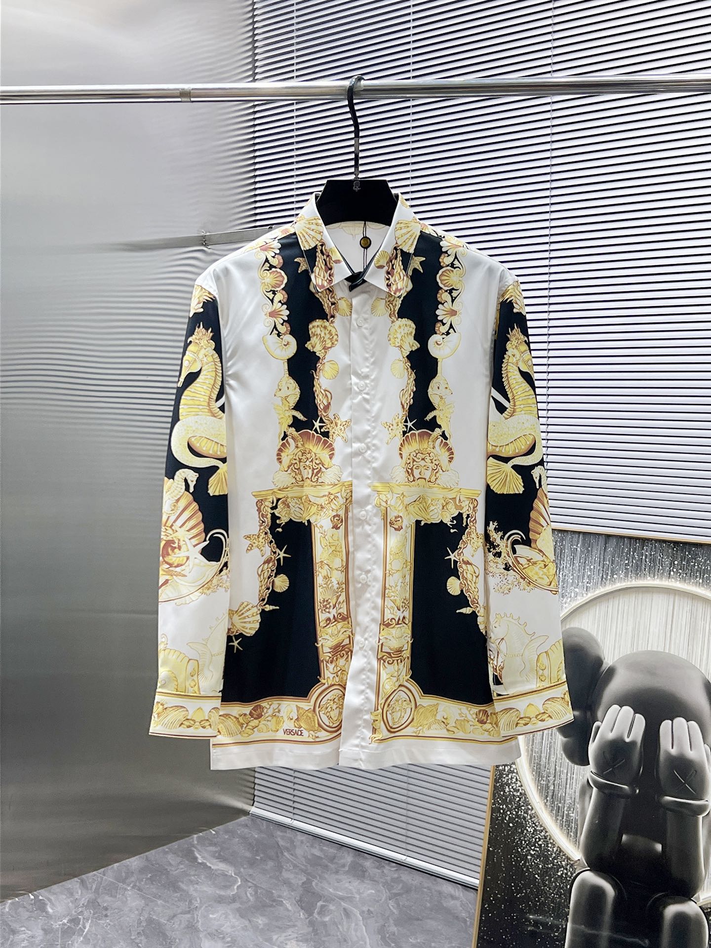 Versace Baroque Mermaid Seahorse Print Shirt - White & Black