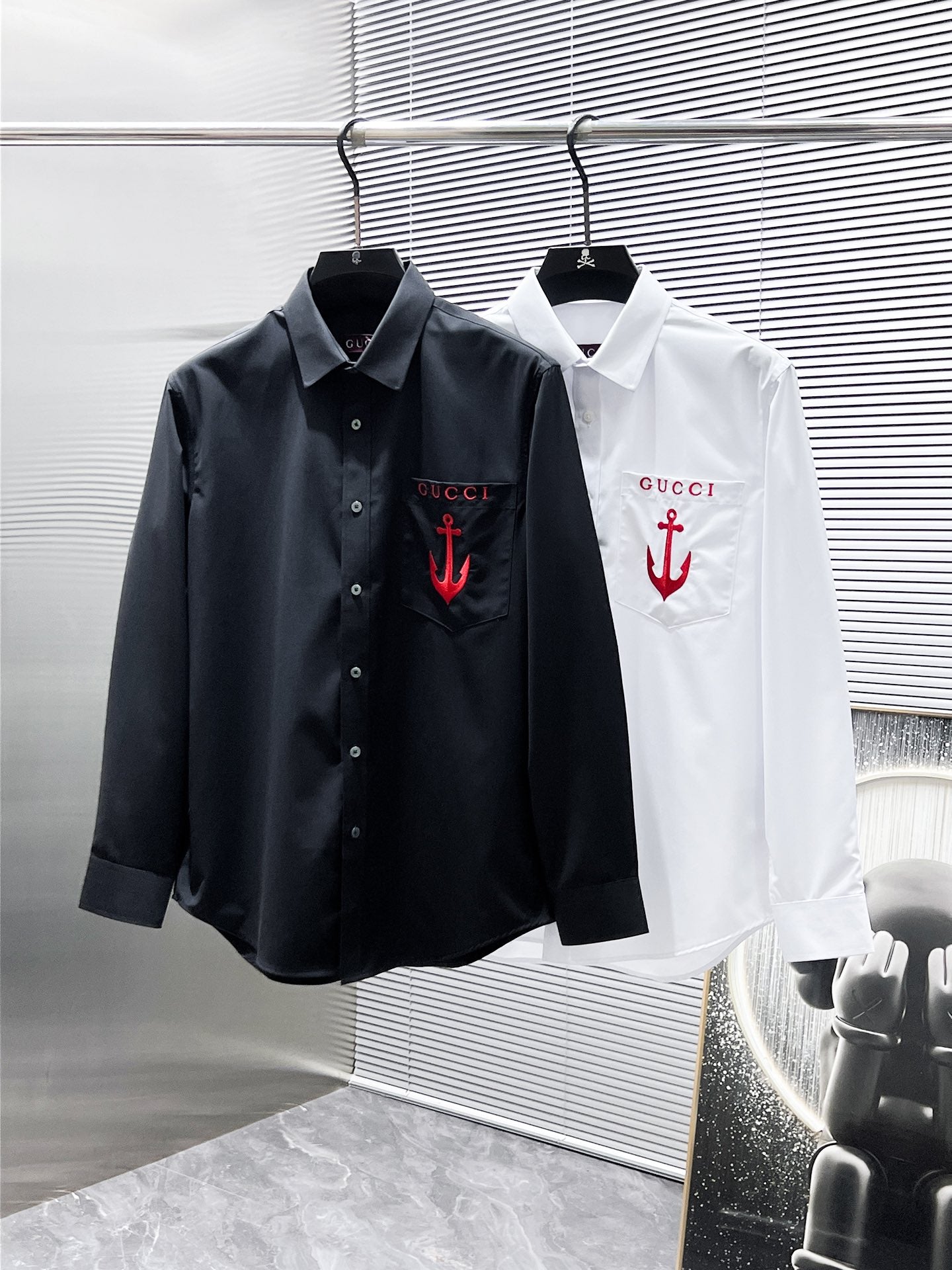 Gucci Anchor Embroidered Pocket Shirt - Black & White