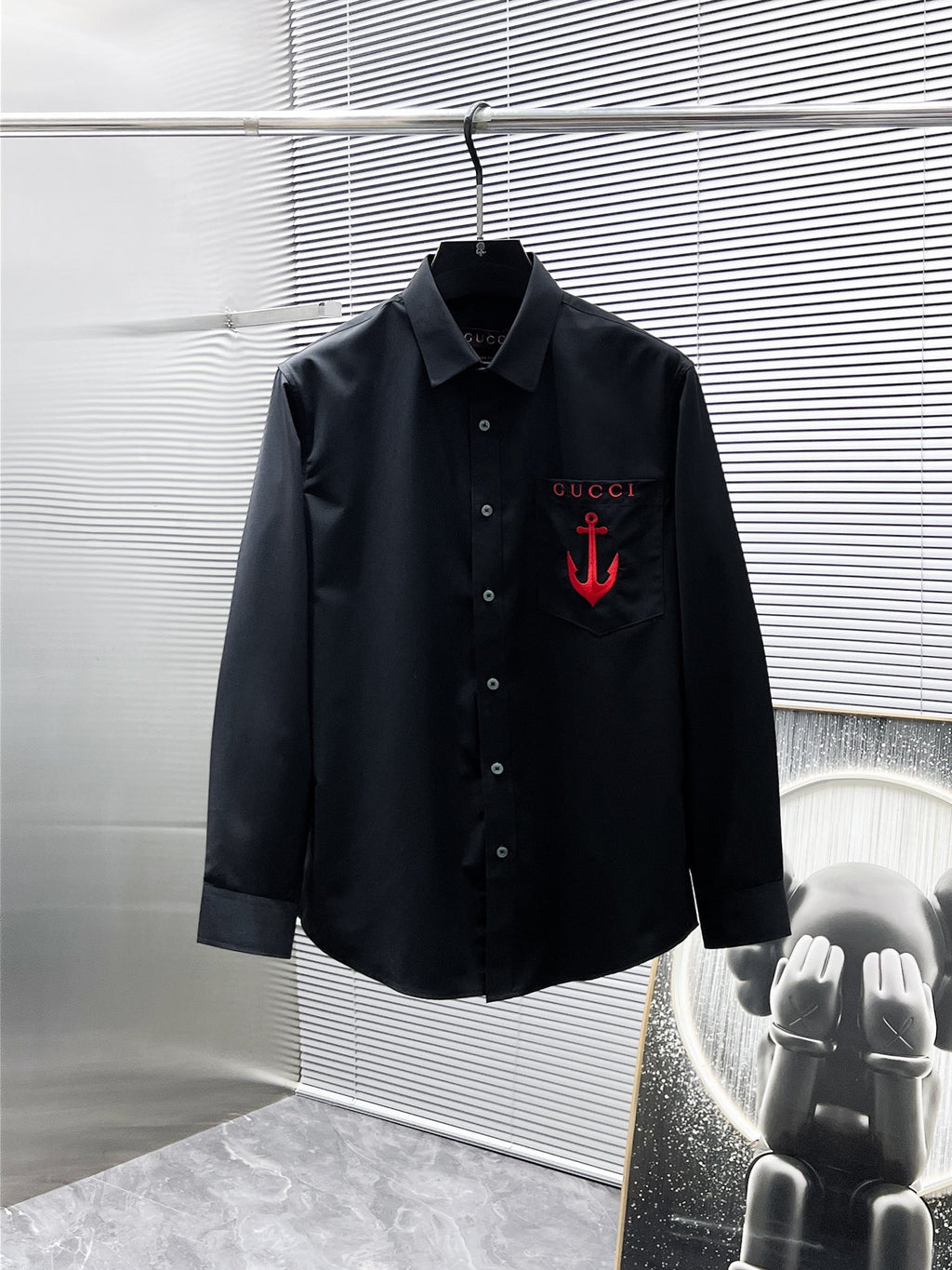 Gucci Anchor Embroidered Pocket Shirt - Black & White