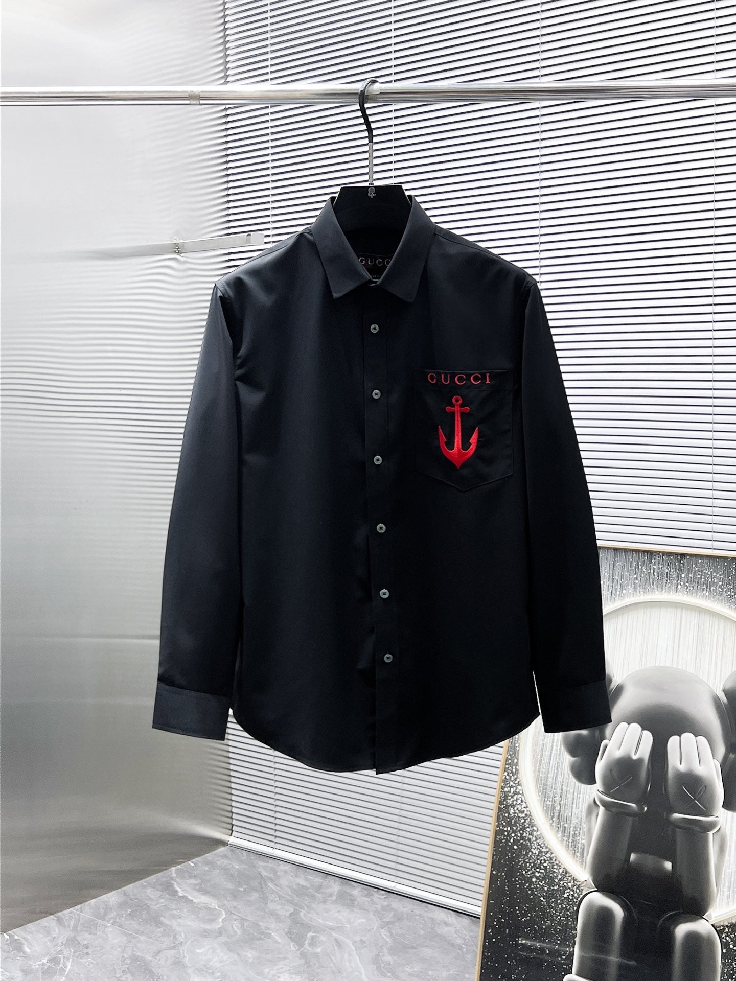 Gucci Anchor Embroidered Pocket Shirt - Black & White