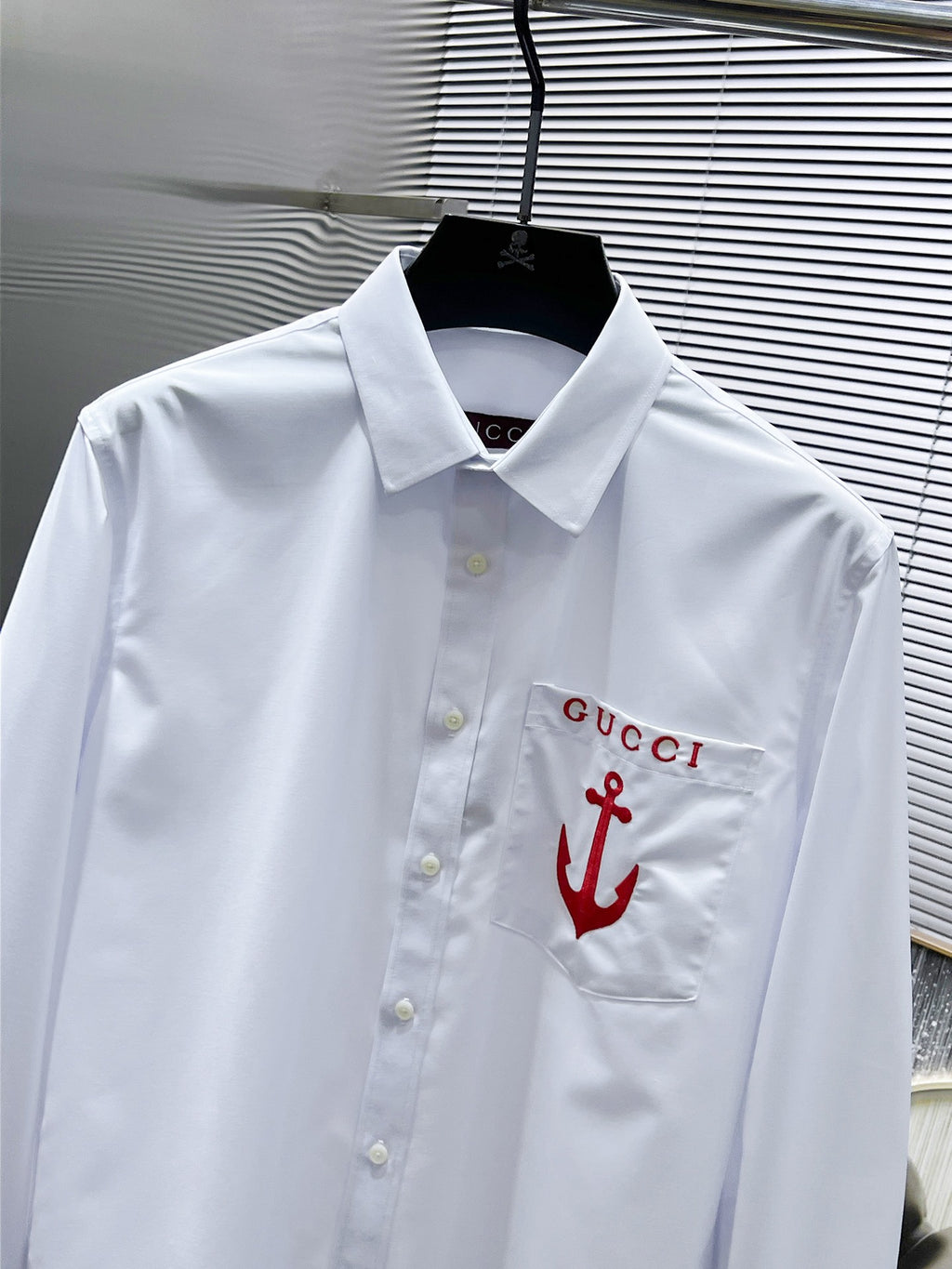Gucci Anchor Embroidered Pocket Shirt - Black & White