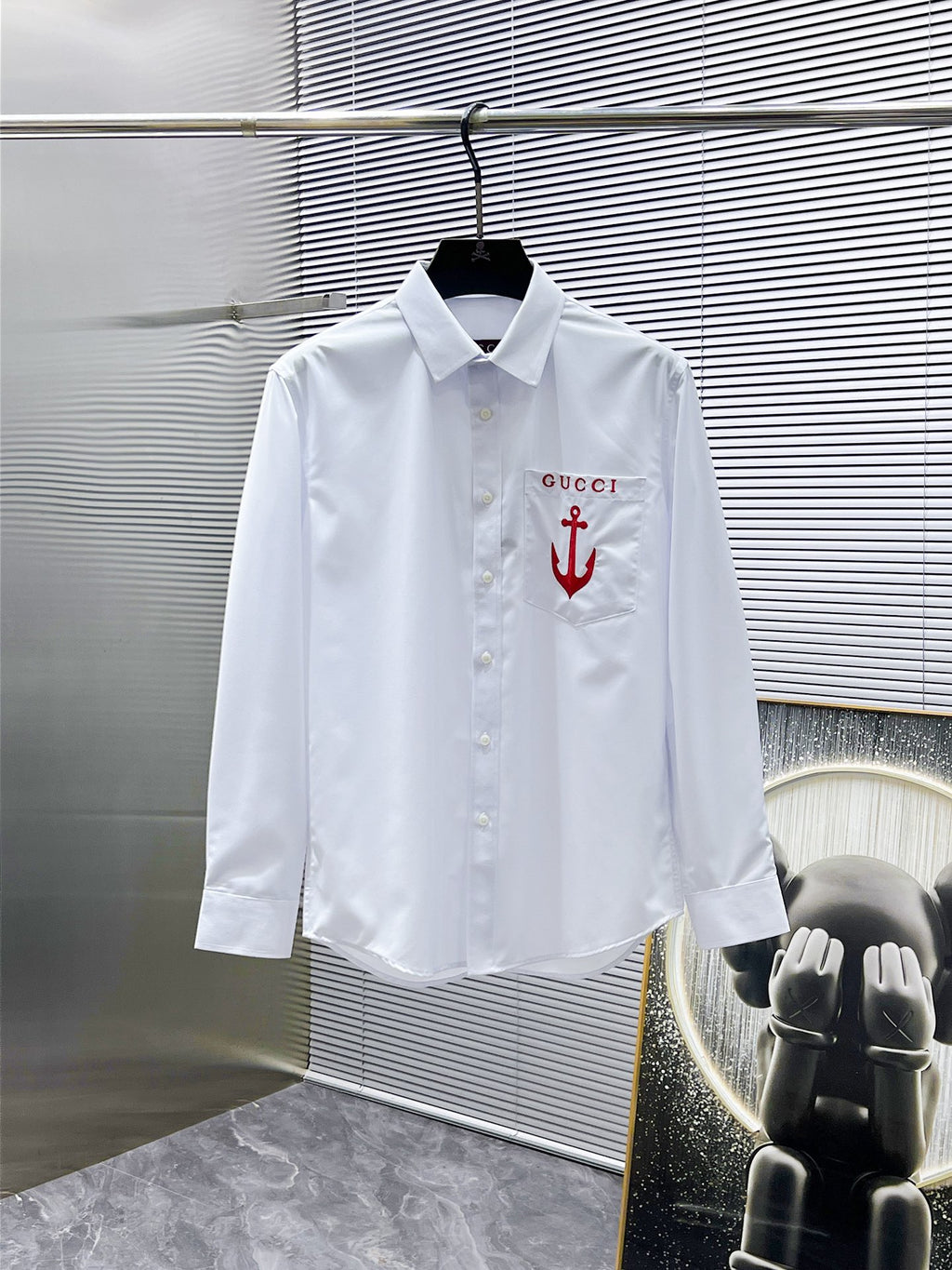Gucci Anchor Embroidered Pocket Shirt - Black & White