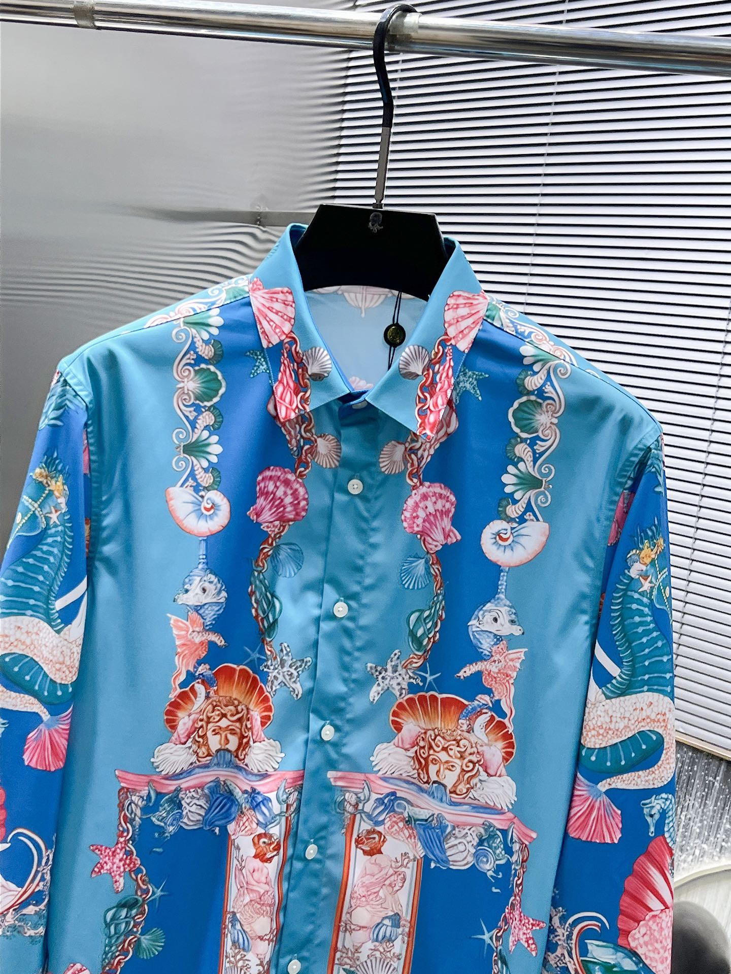 Versace Baroque Ocean Mermaid Print Shirt - Turquoise Blue