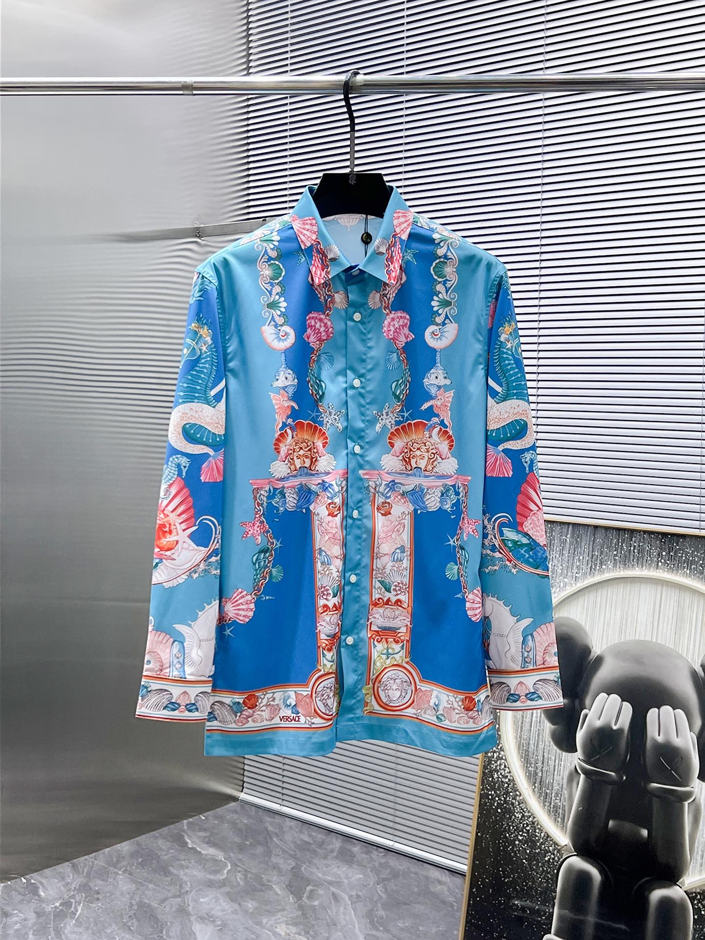 Versace Baroque Ocean Mermaid Print Shirt - Turquoise Blue