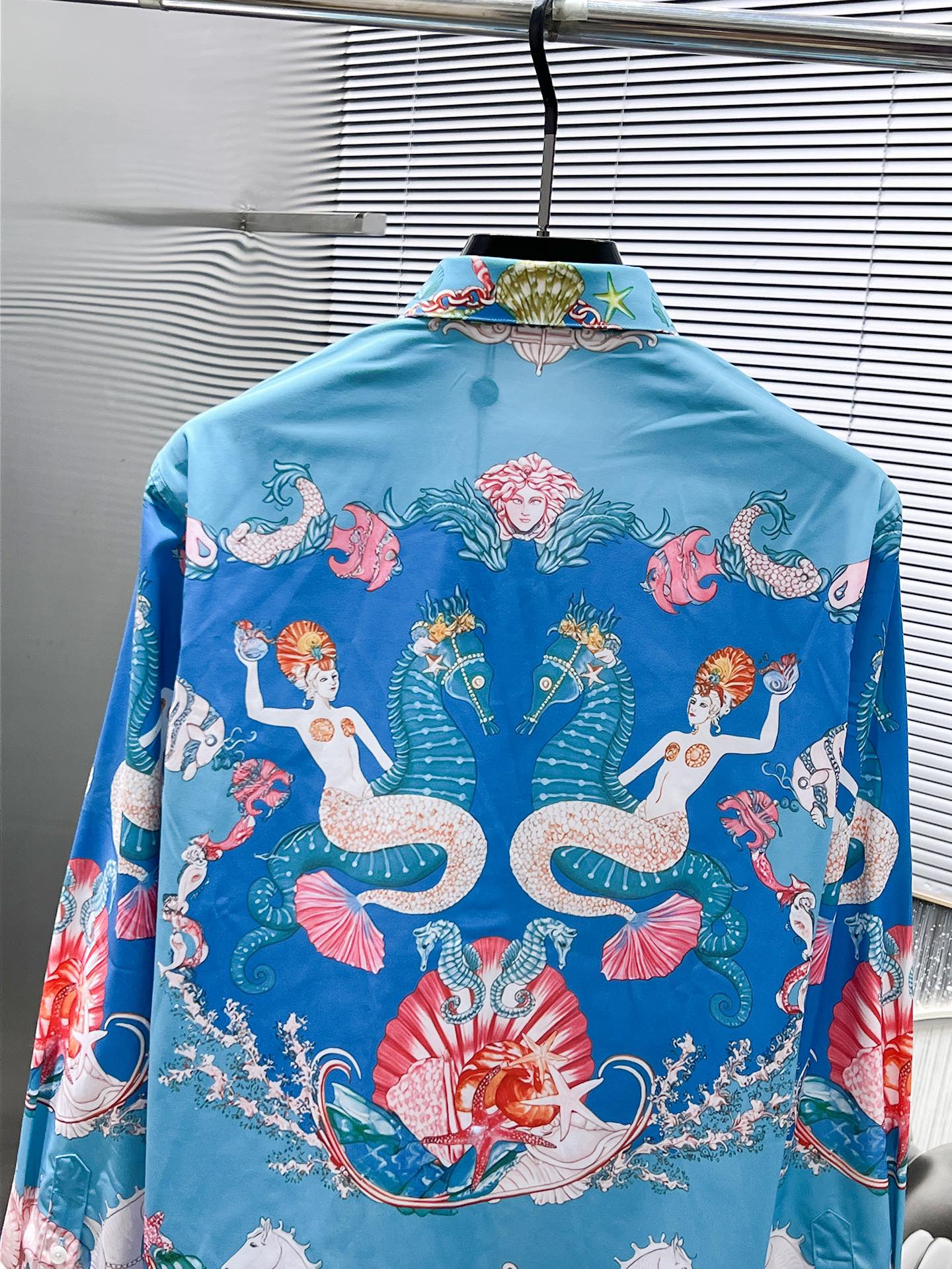 Versace Baroque Ocean Mermaid Print Shirt - Turquoise Blue