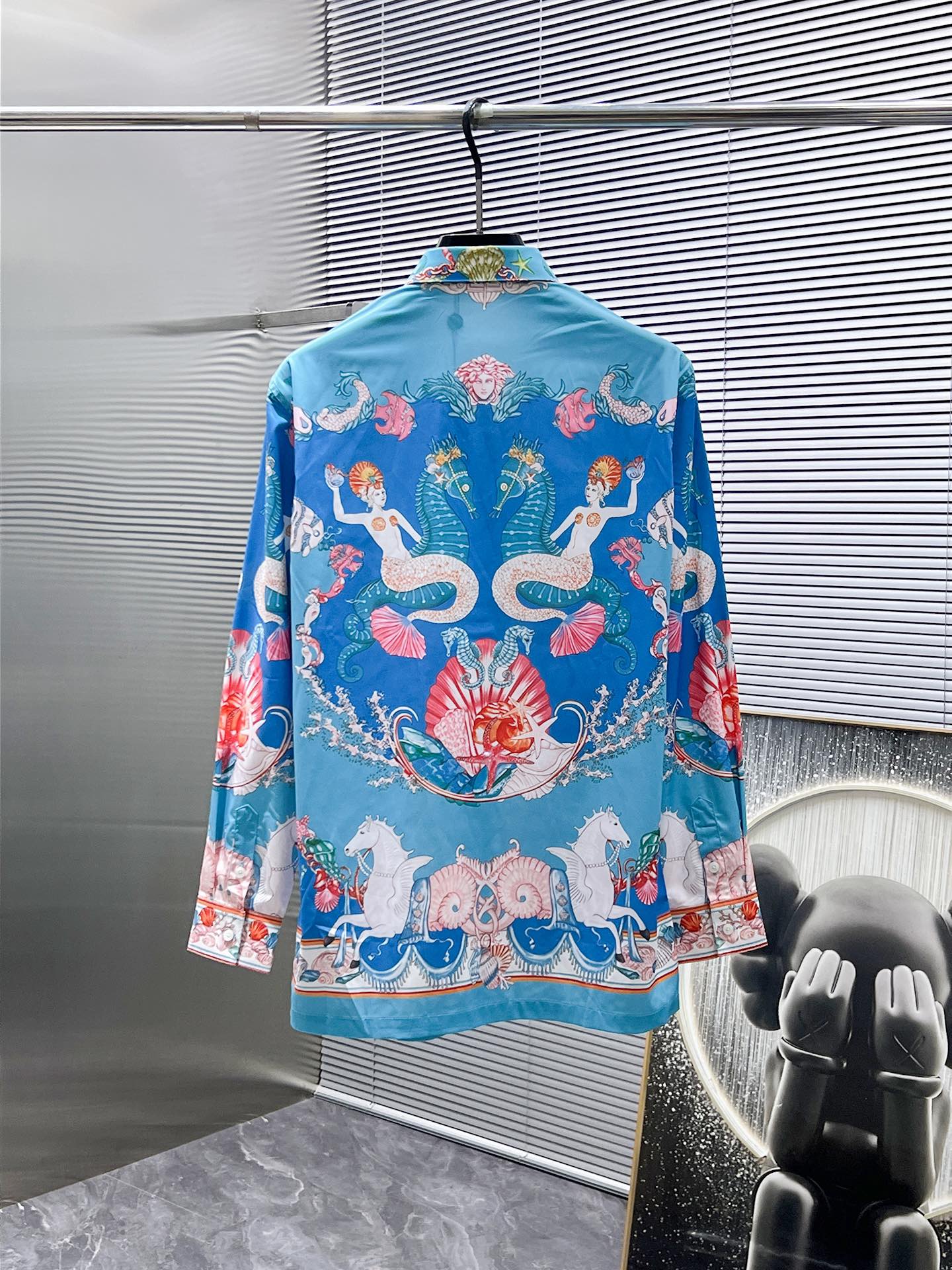 Versace Baroque Ocean Mermaid Print Shirt - Turquoise Blue