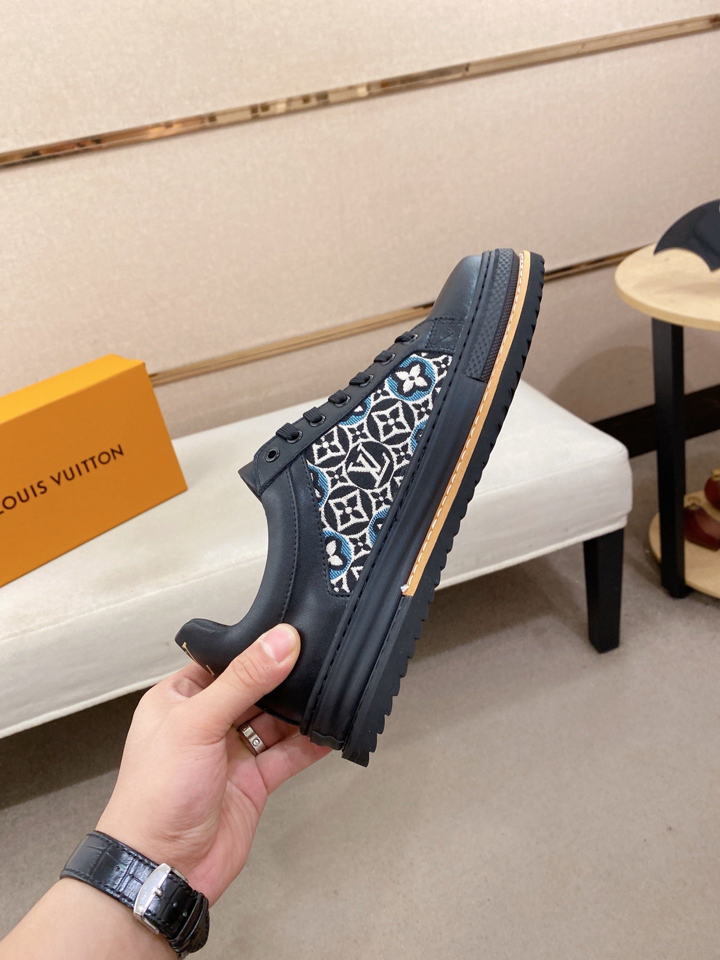 LV Monogram Platform Sneakers - Black & Gold