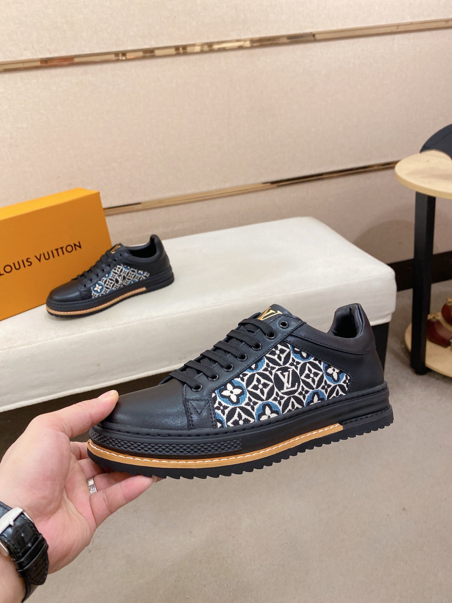 LV Monogram Platform Sneakers - Black & Gold