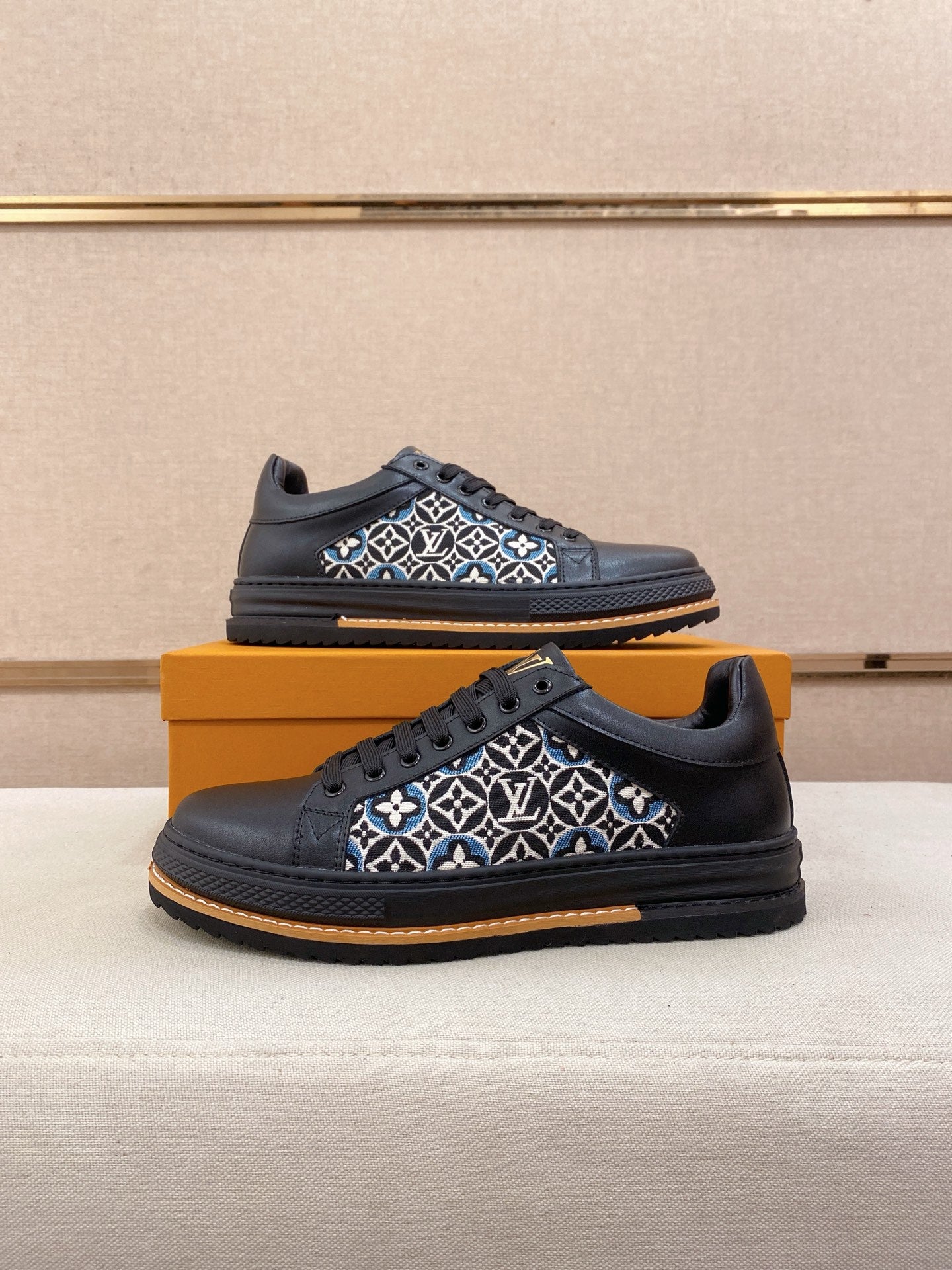 LV Monogram Platform Sneakers - Black & Gold