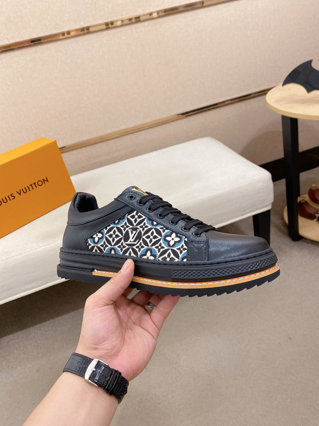 LV Monogram Platform Sneakers - Black & Gold