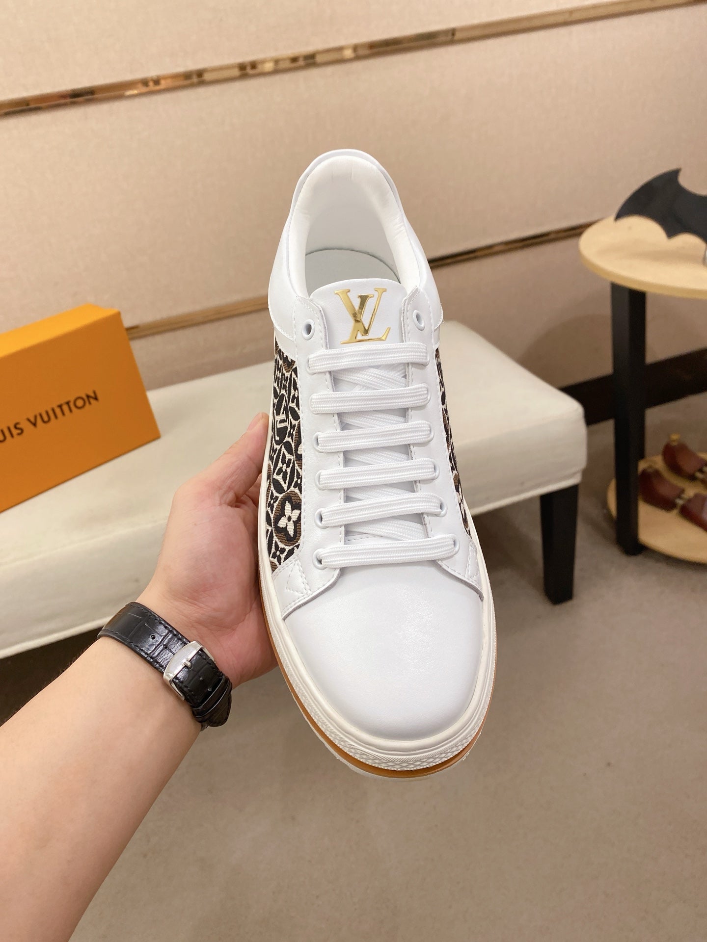 LV Monogram Platform Sneakers - White & Black