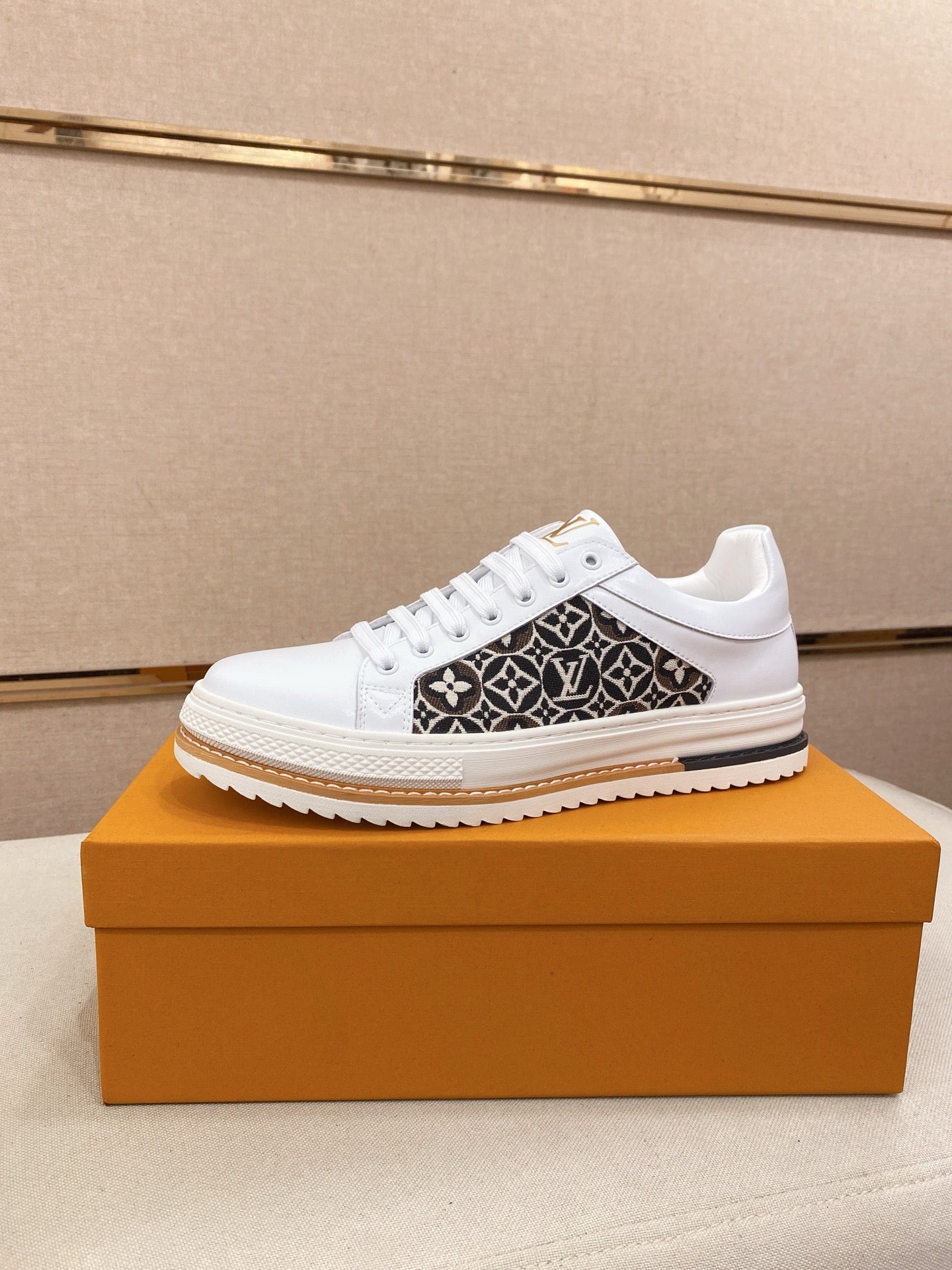 LV Monogram Platform Sneakers - White & Black