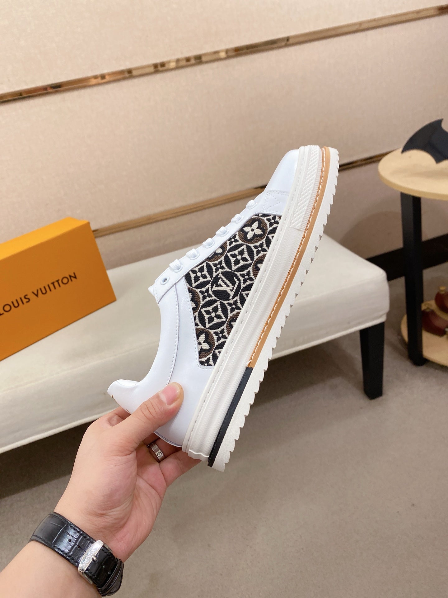 LV Monogram Platform Sneakers - White & Black