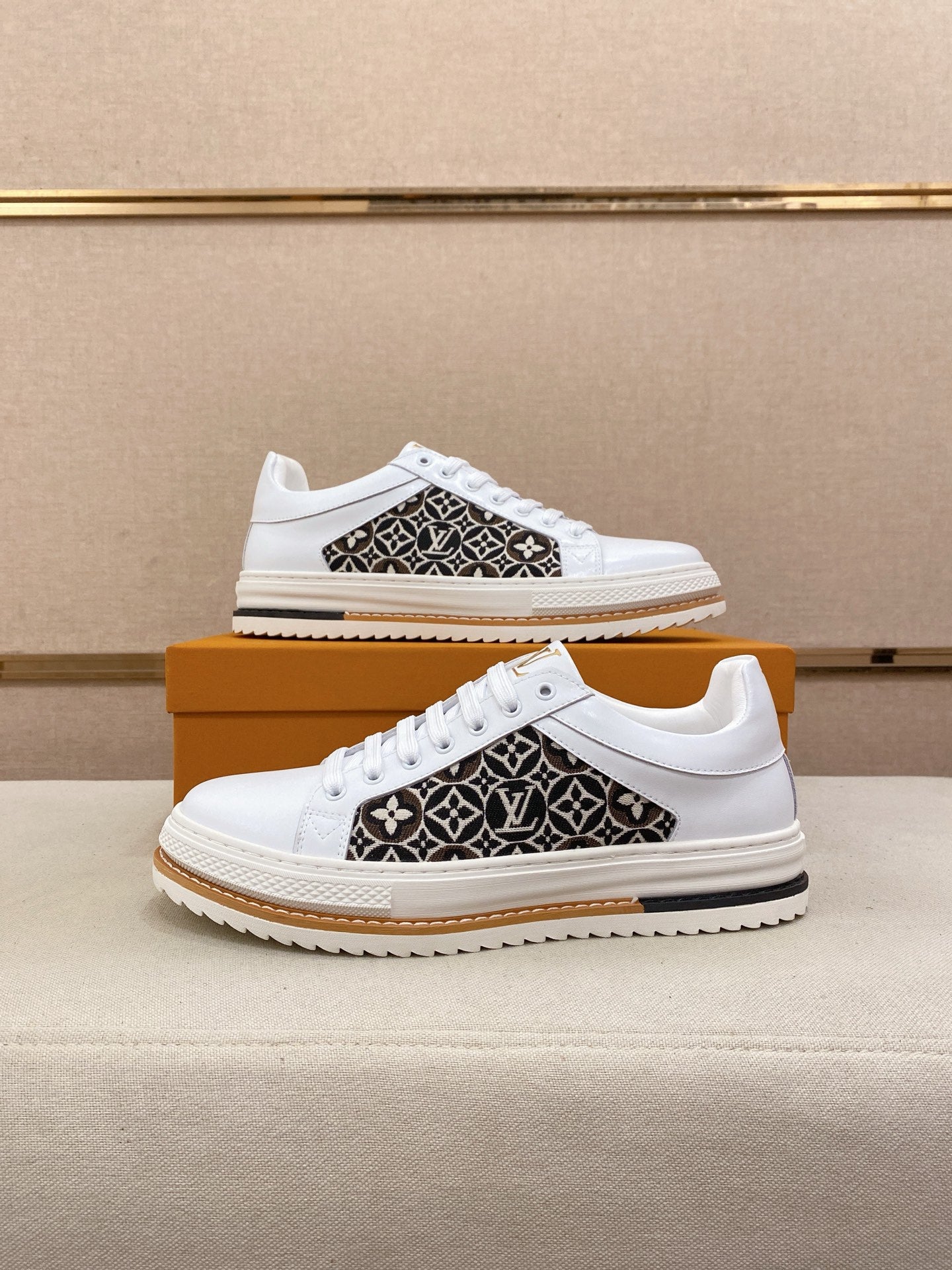 LV Monogram Platform Sneakers - White & Black