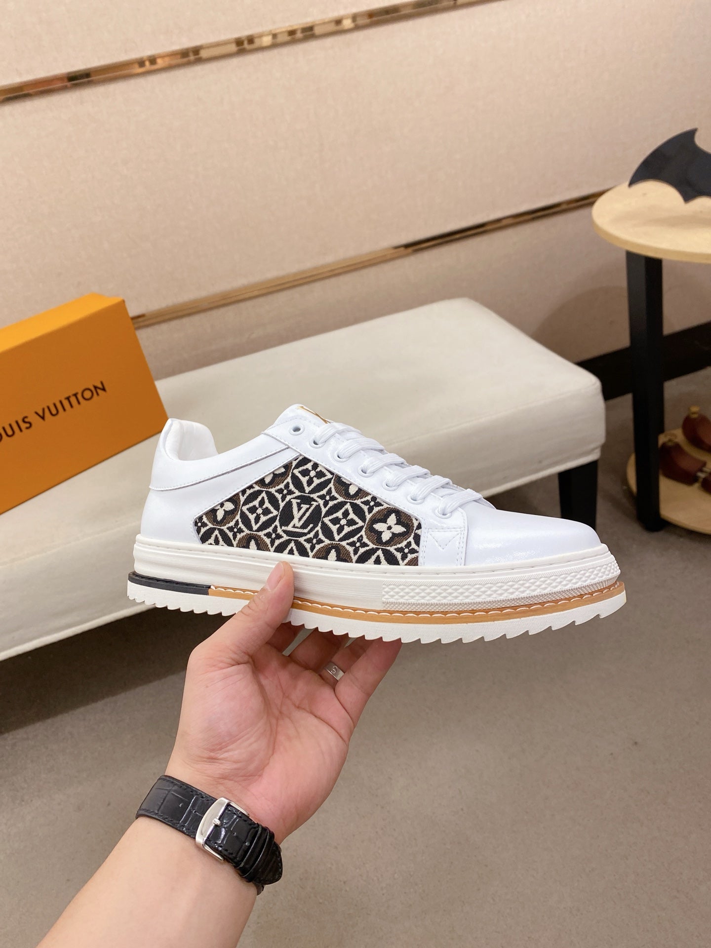 LV Monogram Platform Sneakers - White & Black