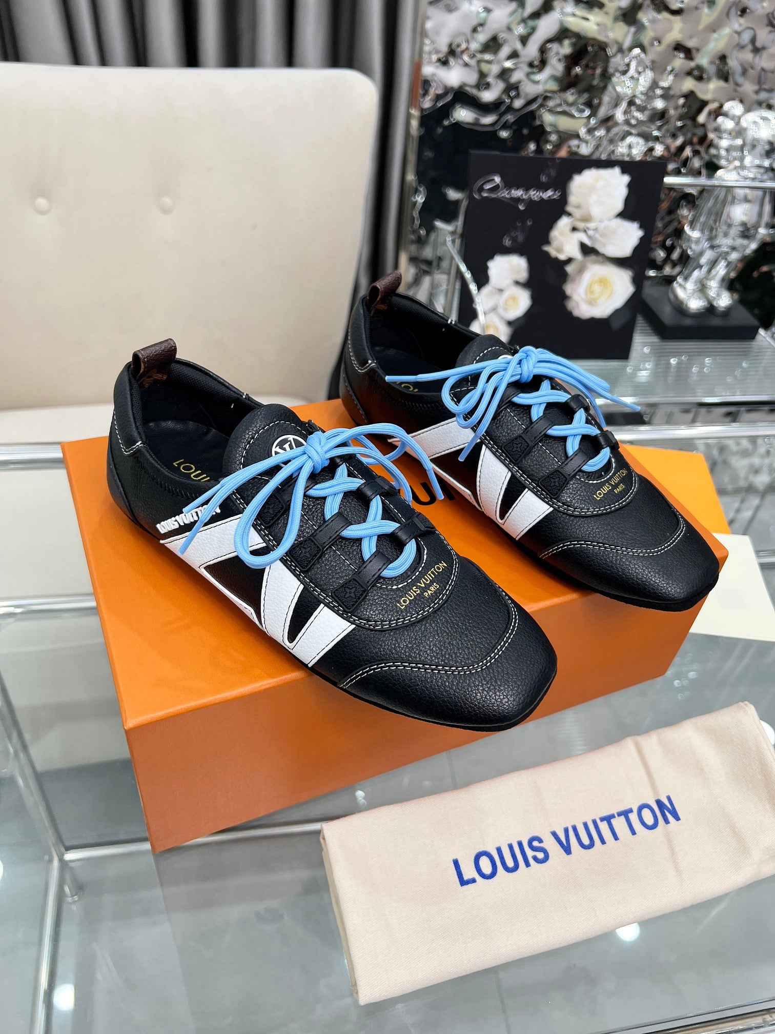 Louis Vuitton Run Away Sneakers - Black/White with Blue Laces