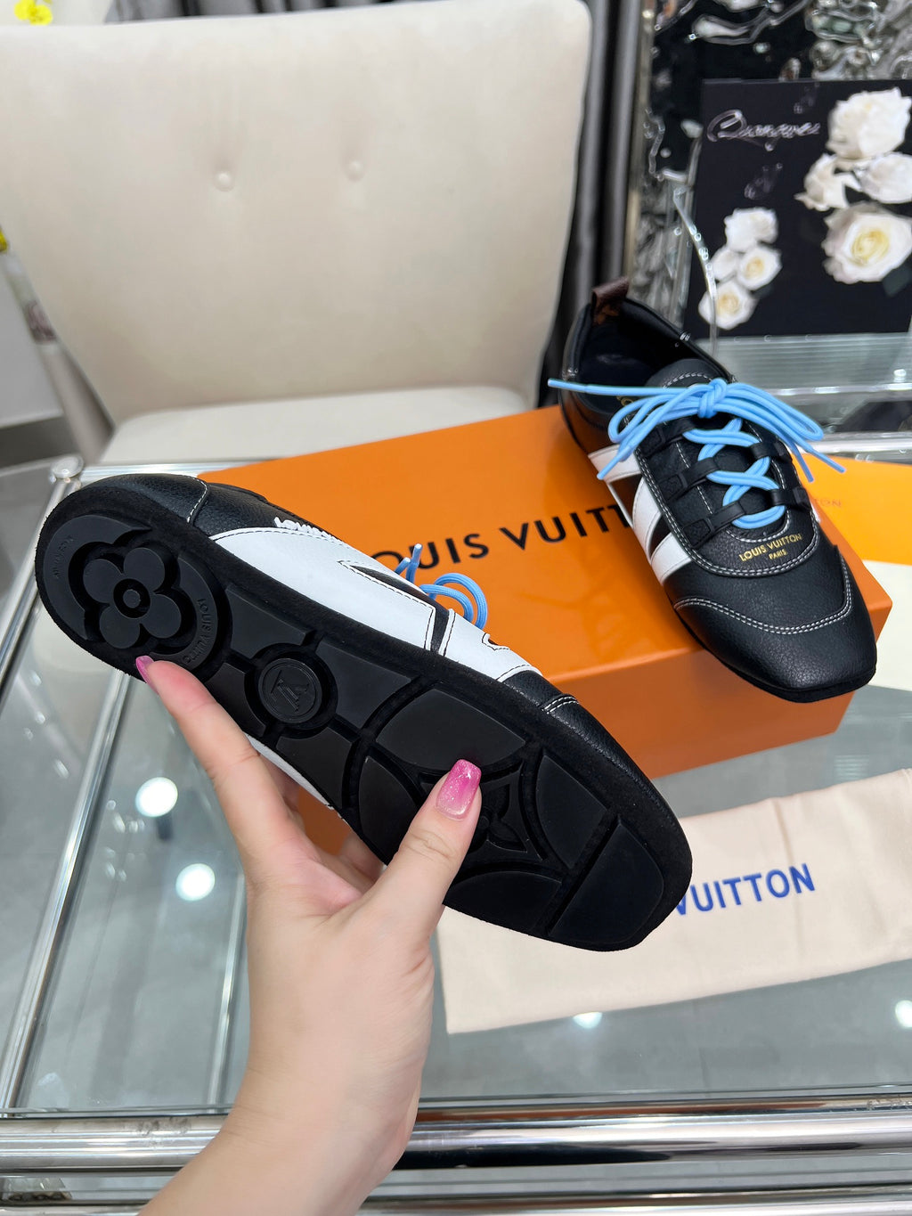 Louis Vuitton Run Away Sneakers - Black/White with Blue Laces