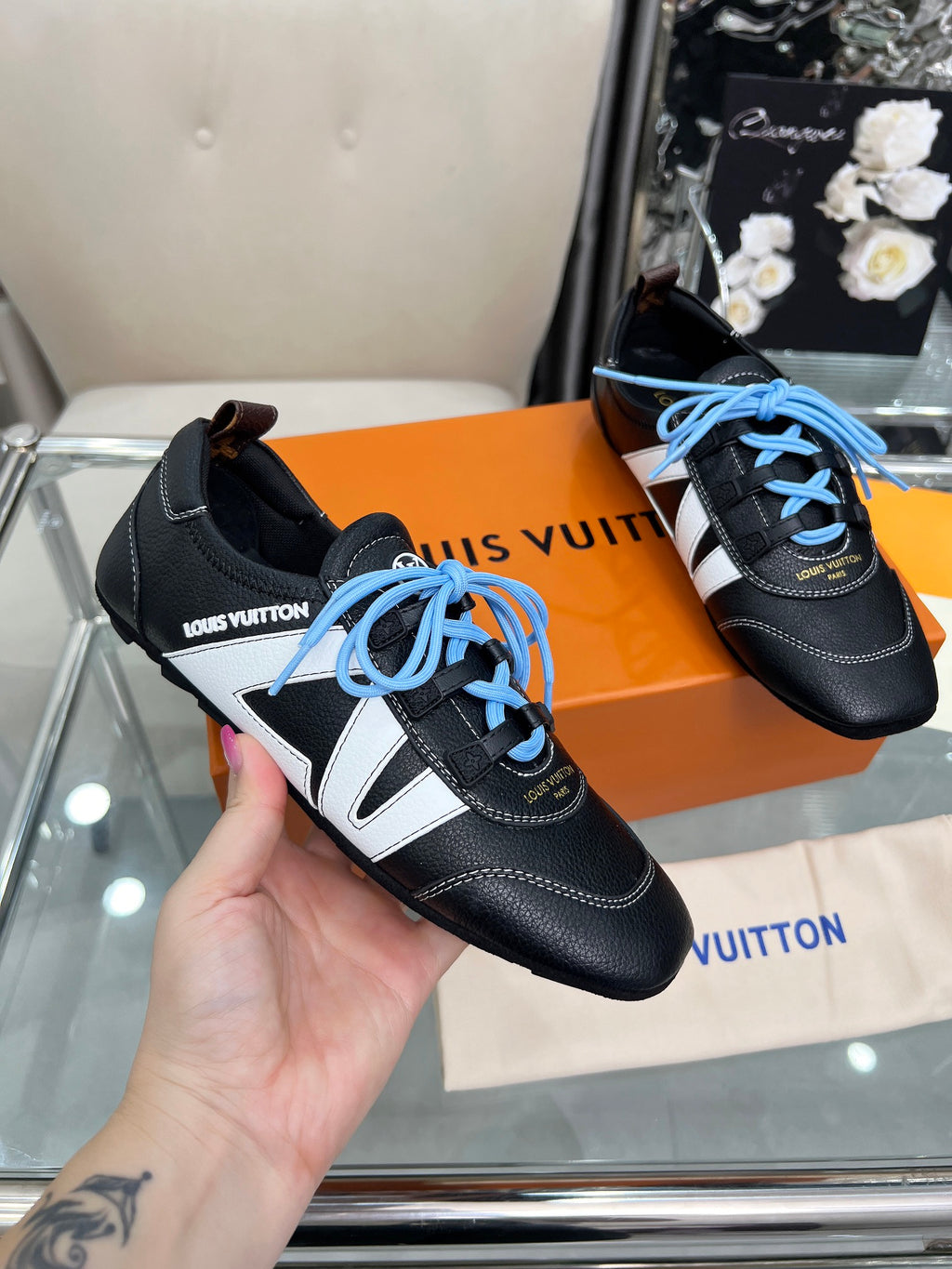 Louis Vuitton Run Away Sneakers - Black/White with Blue Laces
