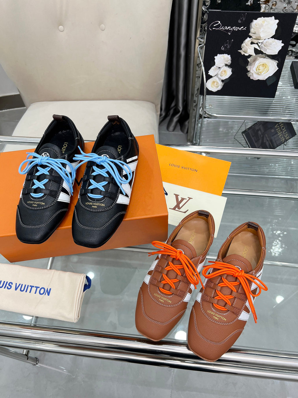Louis Vuitton Run Away Sneakers - Black/White with Blue Laces