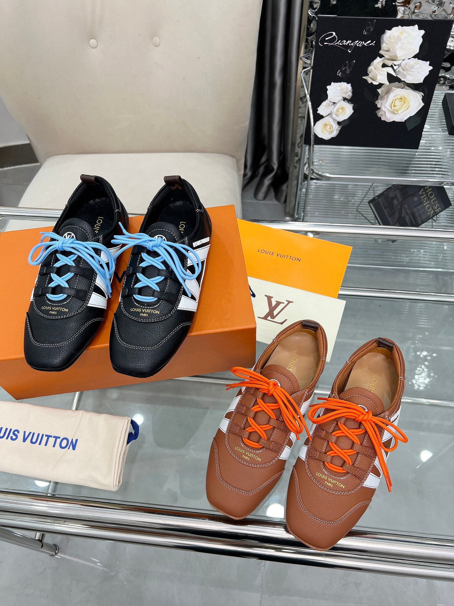 Louis Vuitton Run Away Sneakers - Black/White with Blue Laces