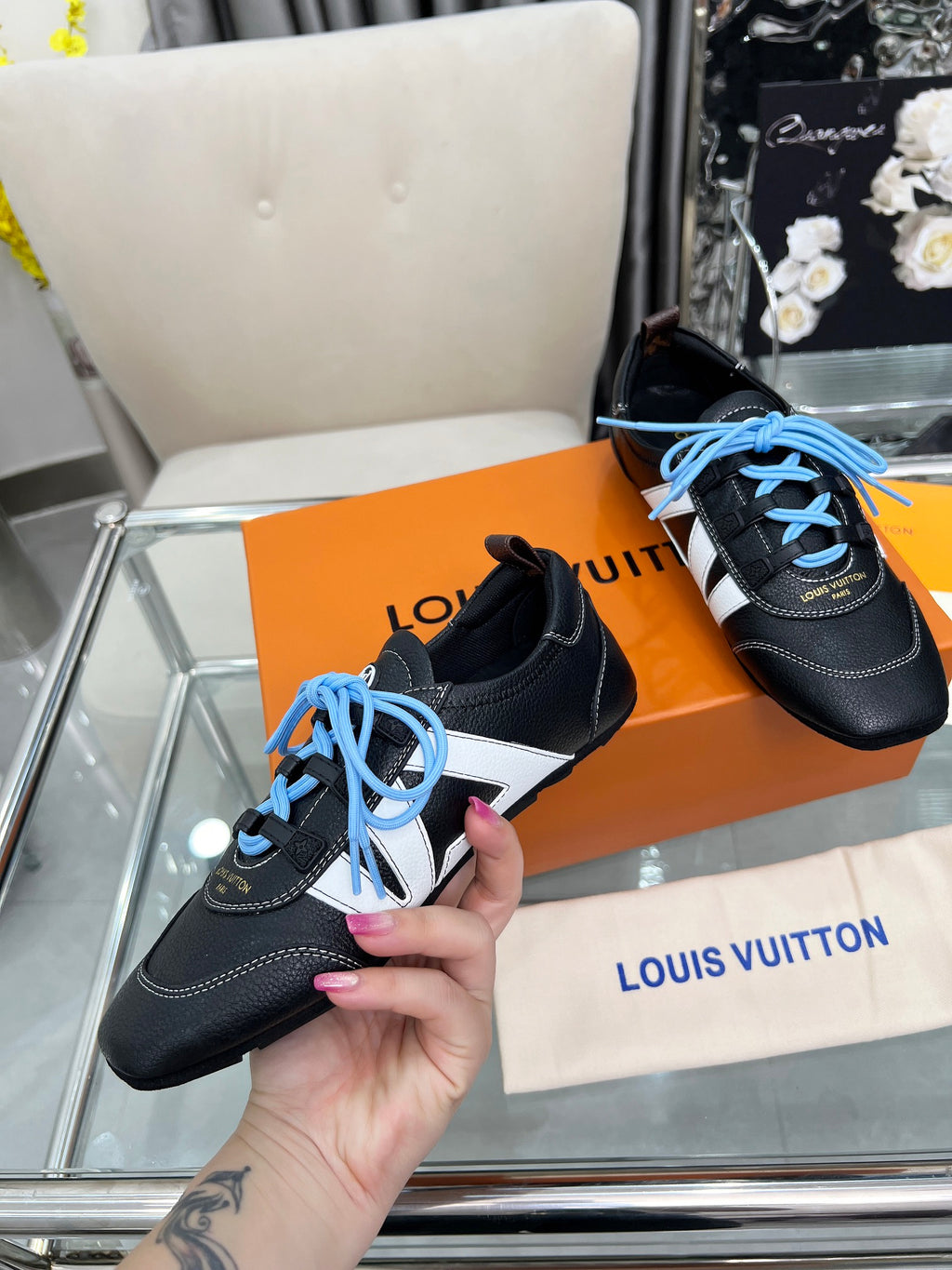 Louis Vuitton Run Away Sneakers - Black/White with Blue Laces