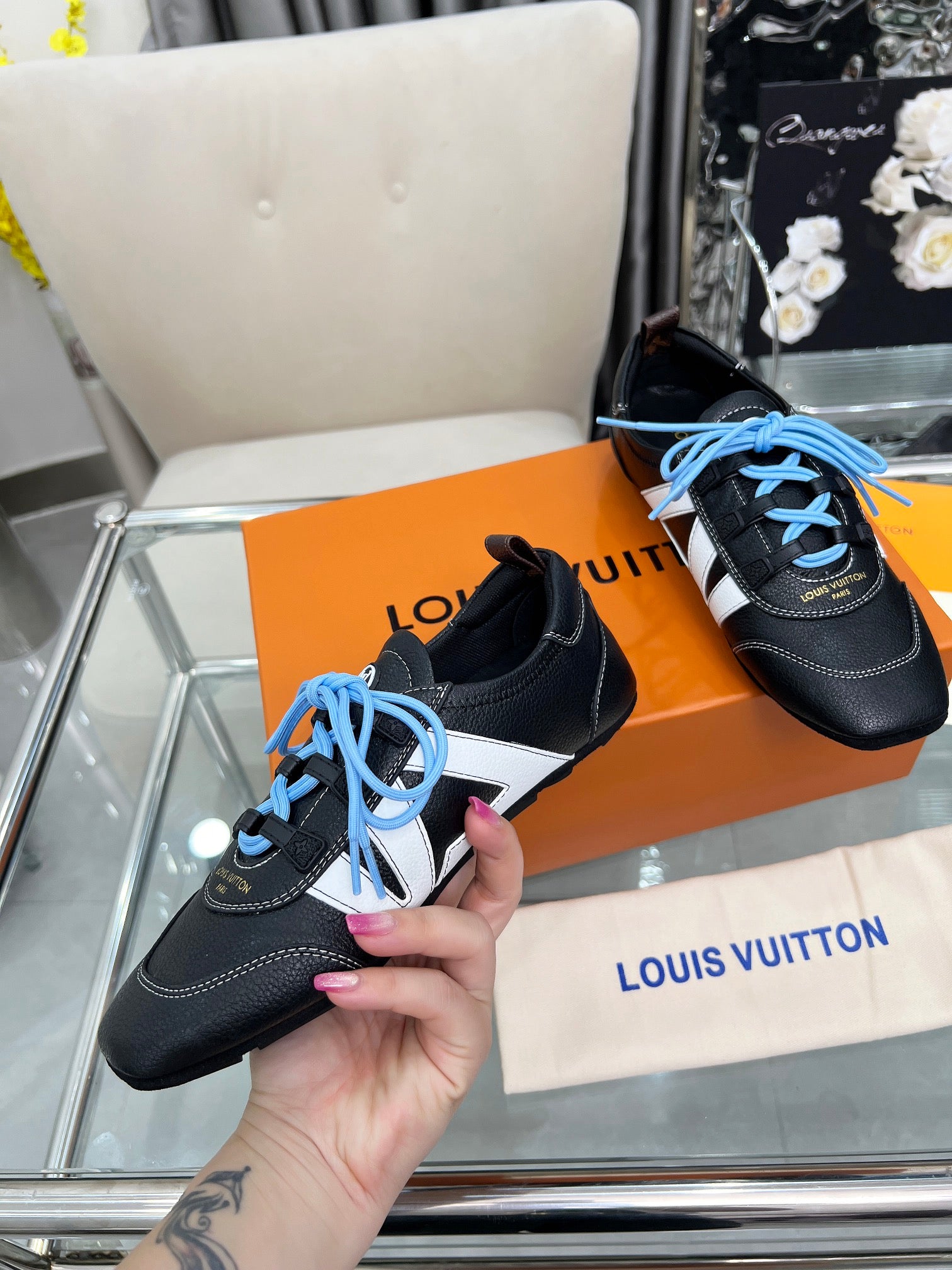Louis Vuitton Run Away Sneakers - Black/White with Blue Laces