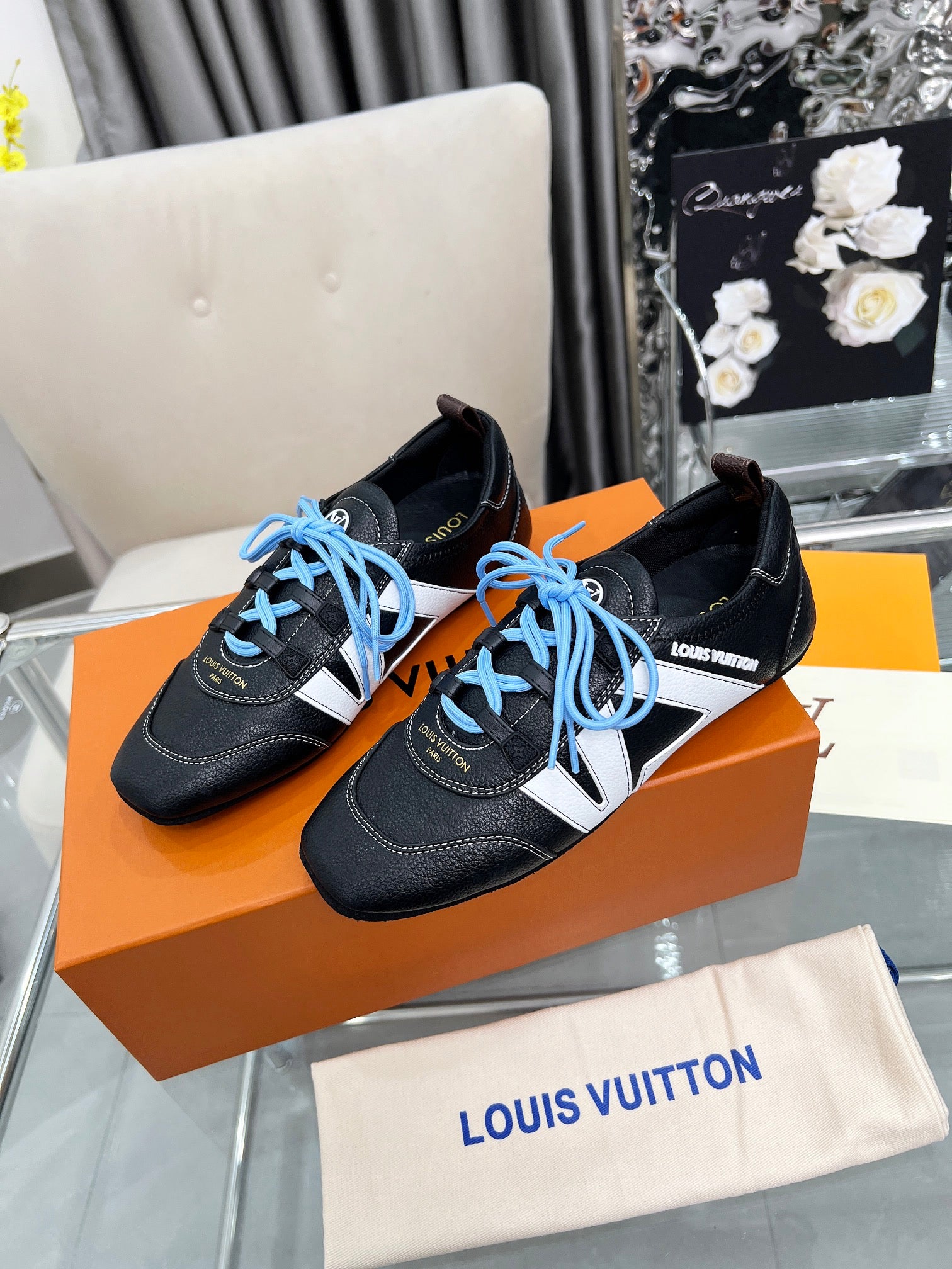 Louis Vuitton Run Away Sneakers - Black/White with Blue Laces