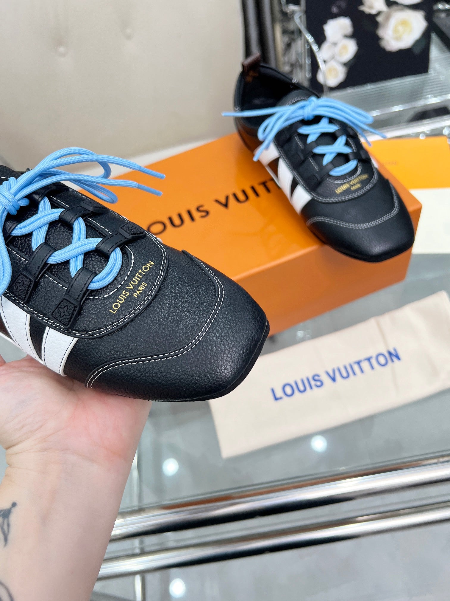 Louis Vuitton Run Away Sneakers - Black/White with Blue Laces