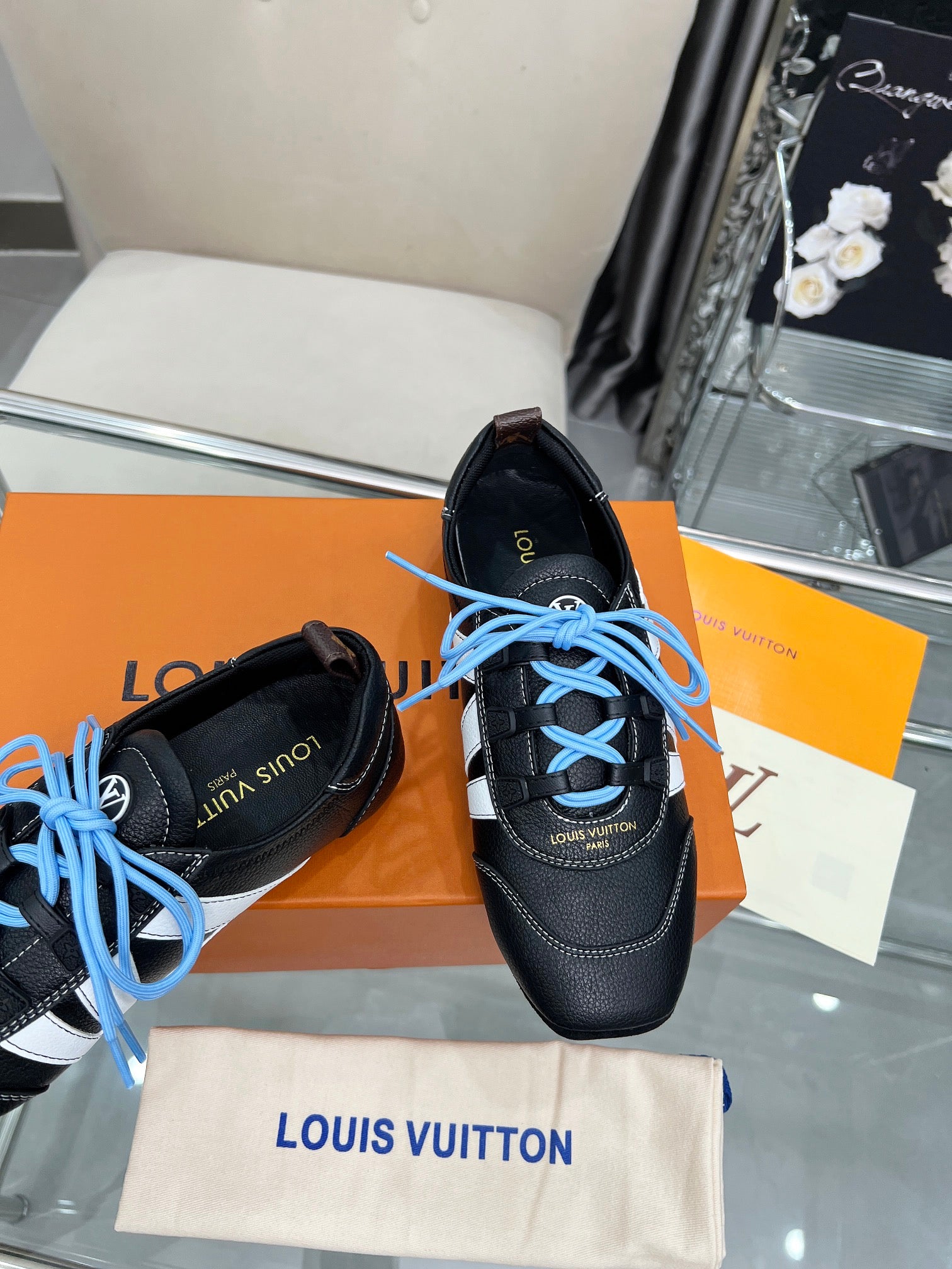 Louis Vuitton Run Away Sneakers - Black/White with Blue Laces