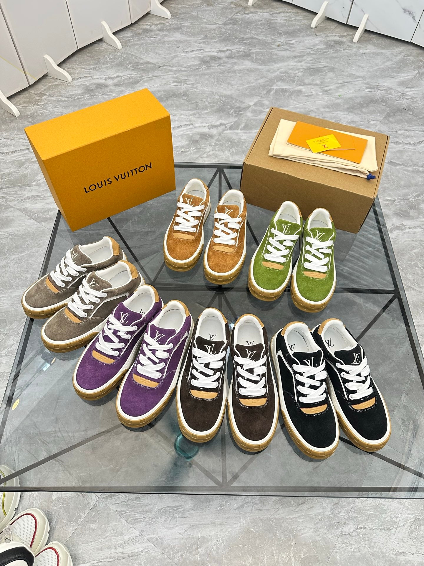 LV Platform Sneakers - Black, White & Gold