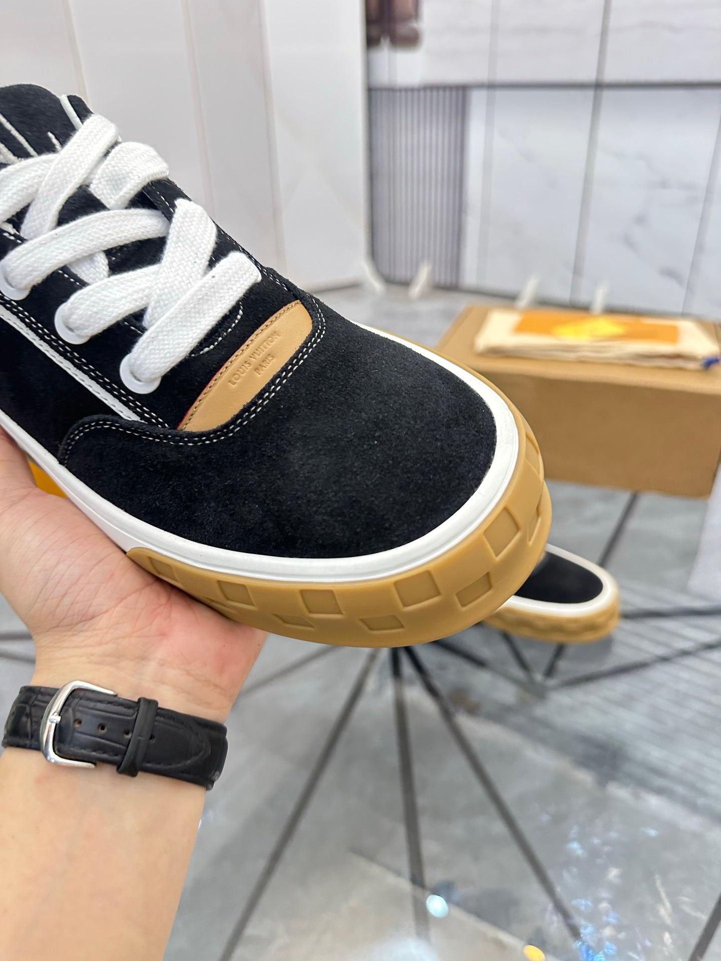 LV Platform Sneakers - Black, White & Gold