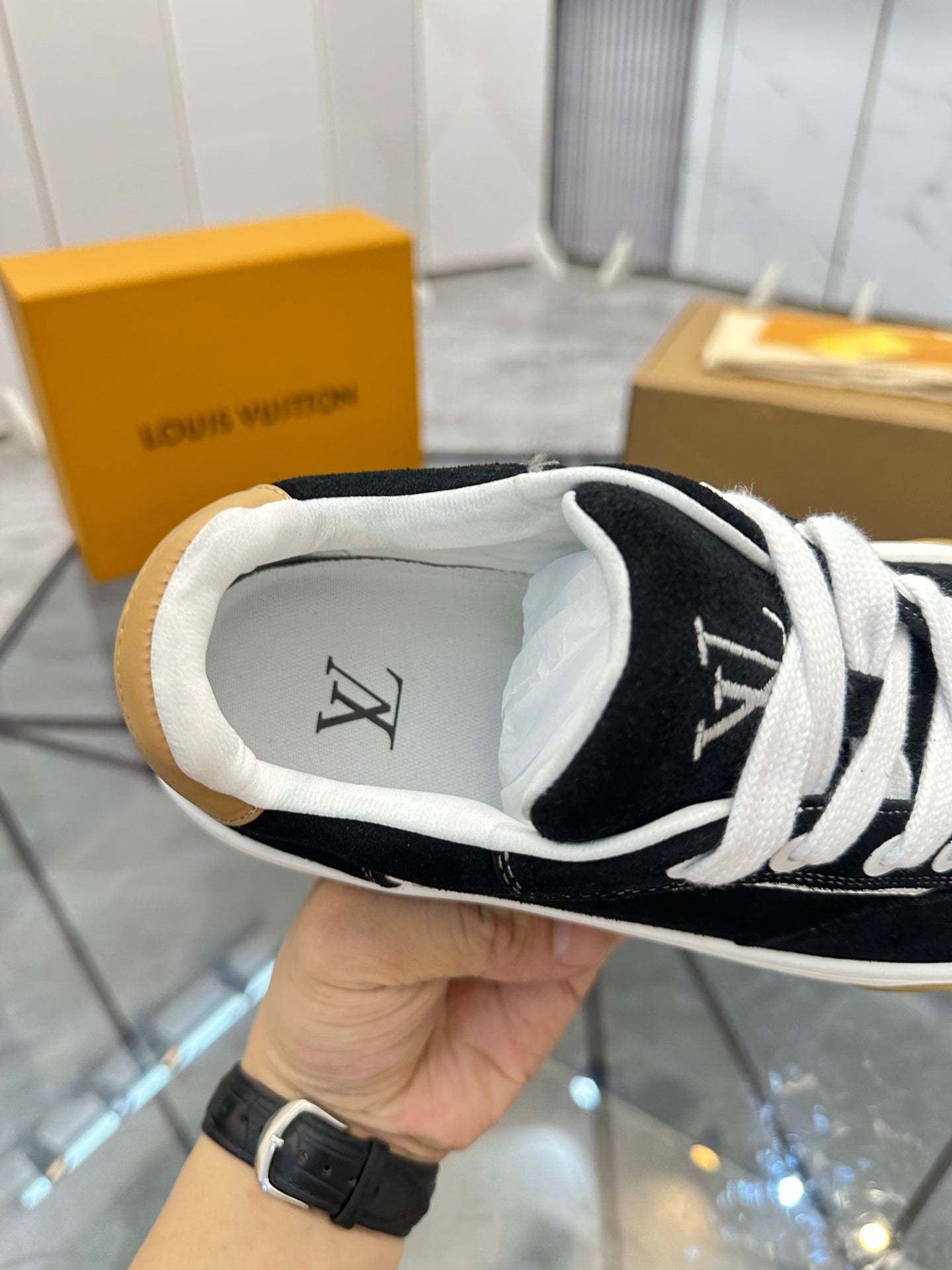 LV Platform Sneakers - Black, White & Gold