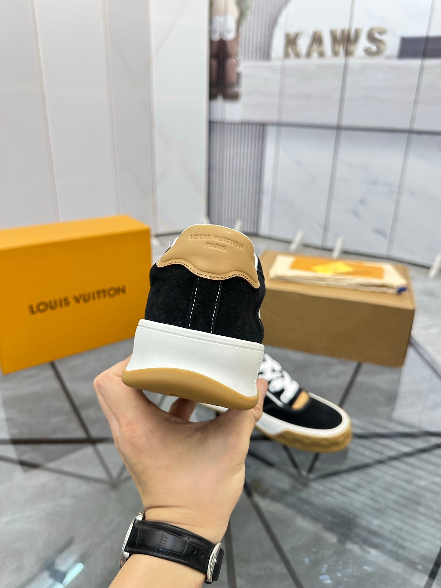 LV Platform Sneakers - Black, White & Gold