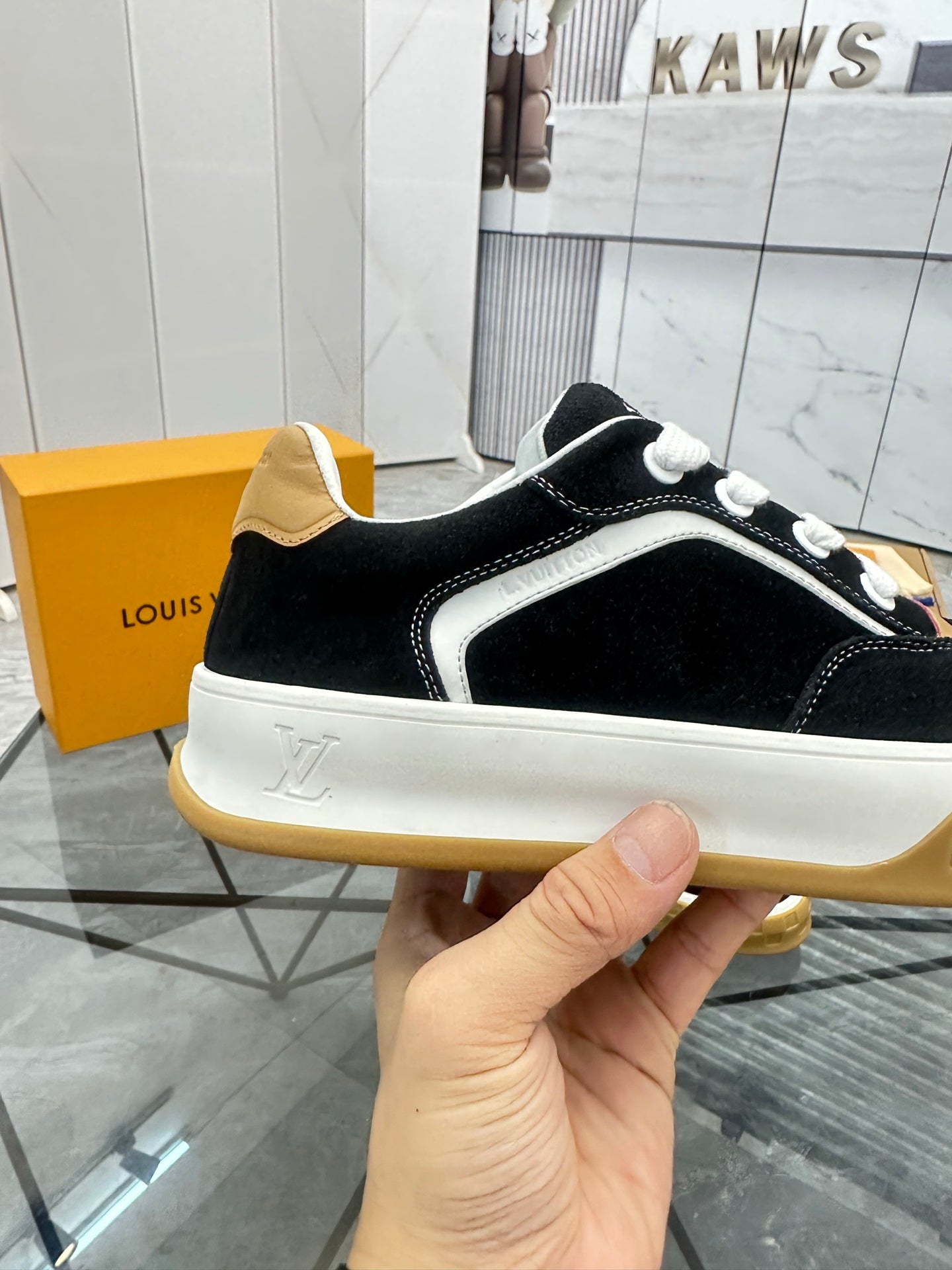 LV Platform Sneakers - Black, White & Gold