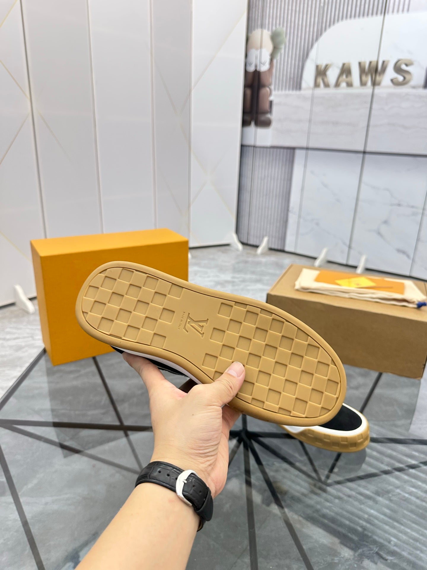LV Platform Sneakers - Black, White & Gold
