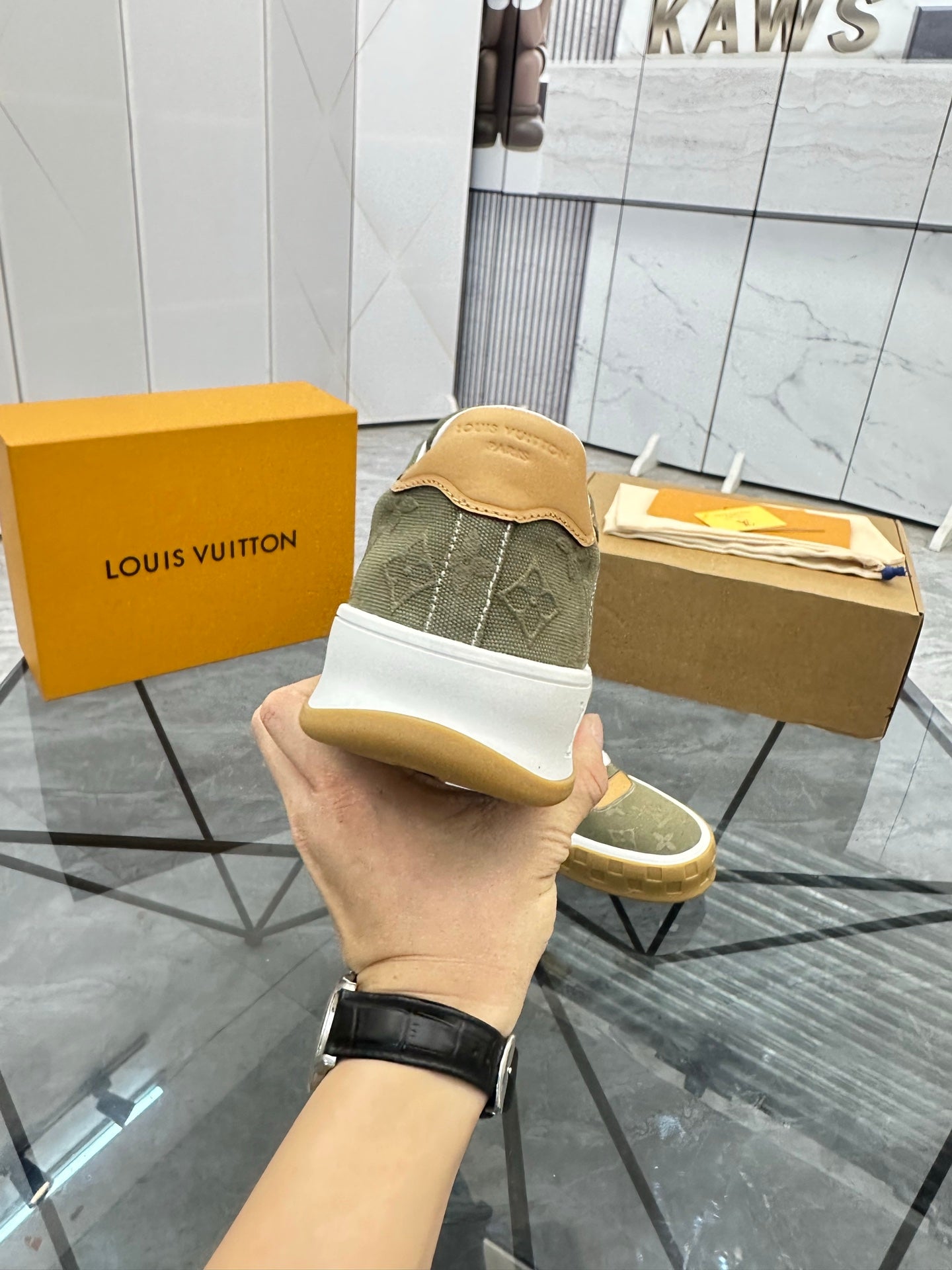 LV Platform Sneakers - Olive Green & Tan