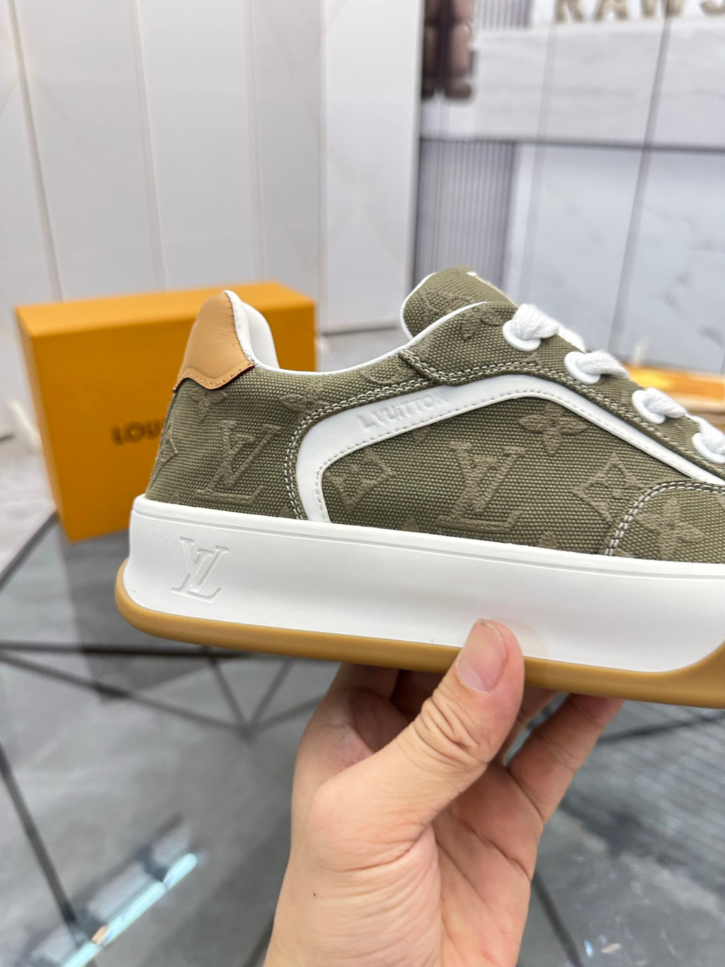 LV Platform Sneakers - Olive Green & Tan
