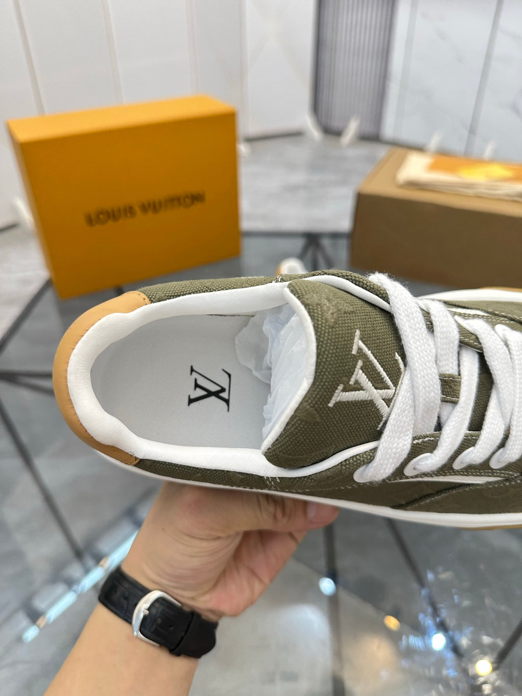 LV Platform Sneakers - Olive Green & Tan