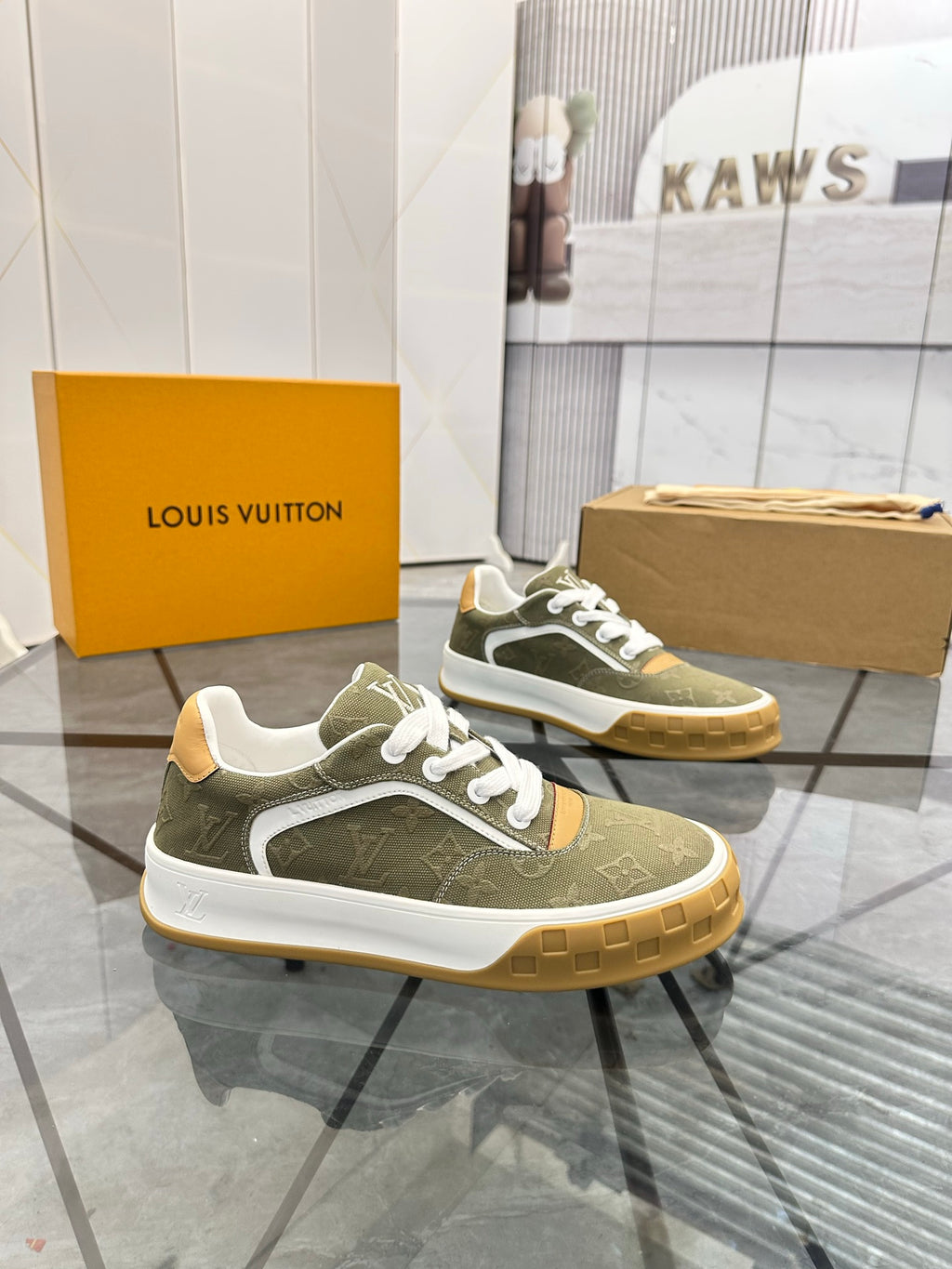 LV Platform Sneakers - Olive Green & Tan