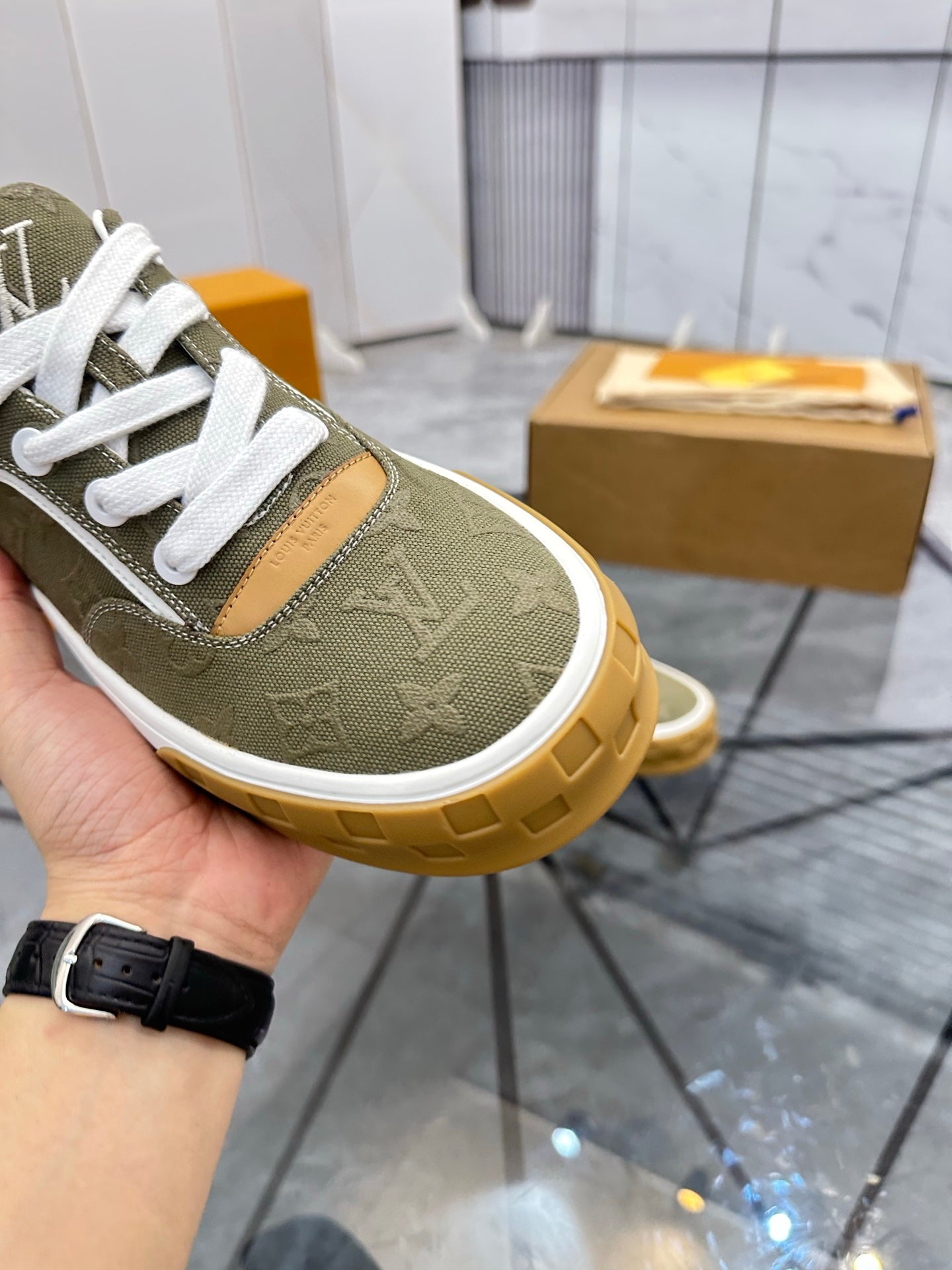 LV Platform Sneakers - Olive Green & Tan
