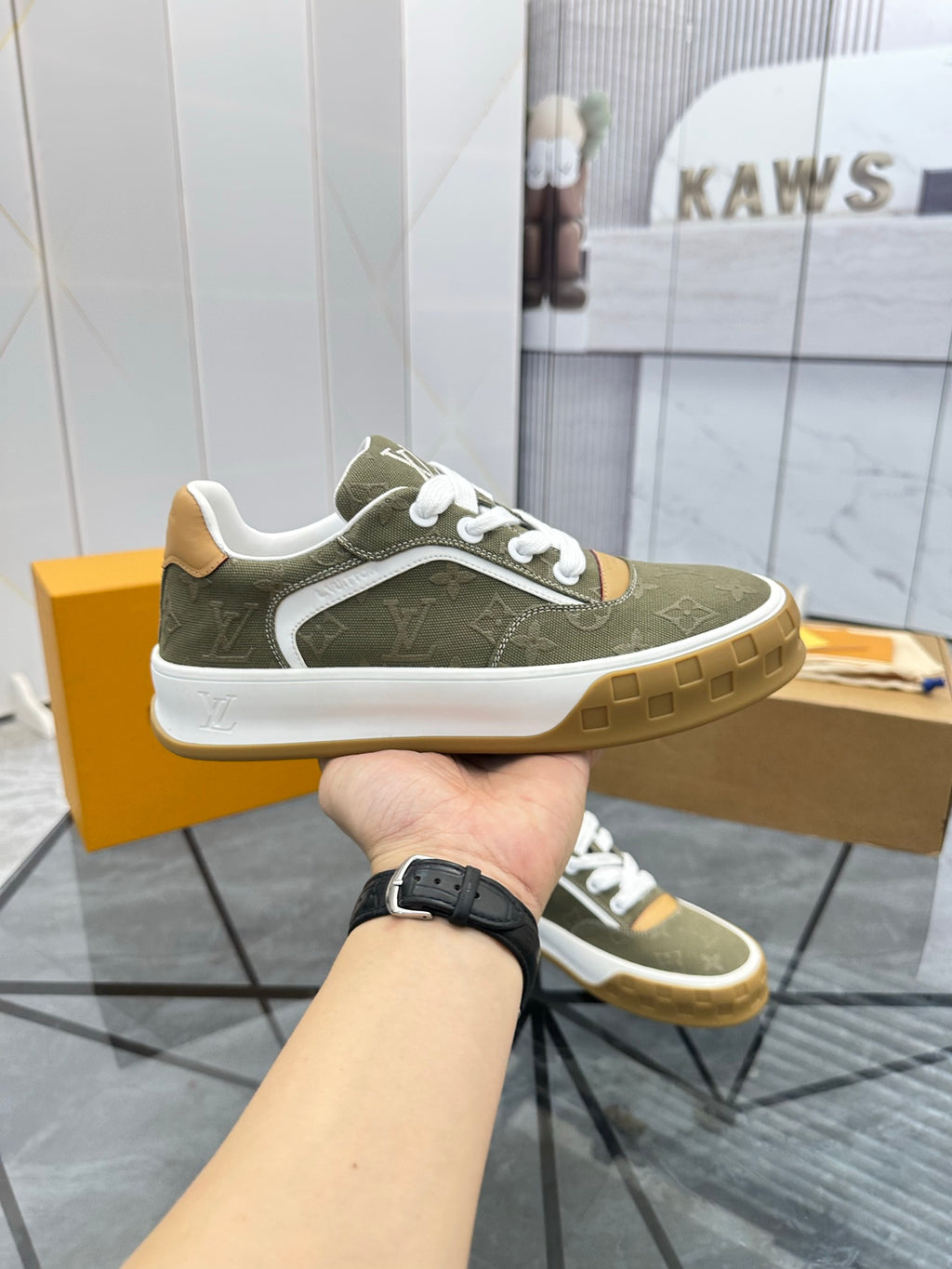 LV Platform Sneakers - Olive Green & Tan