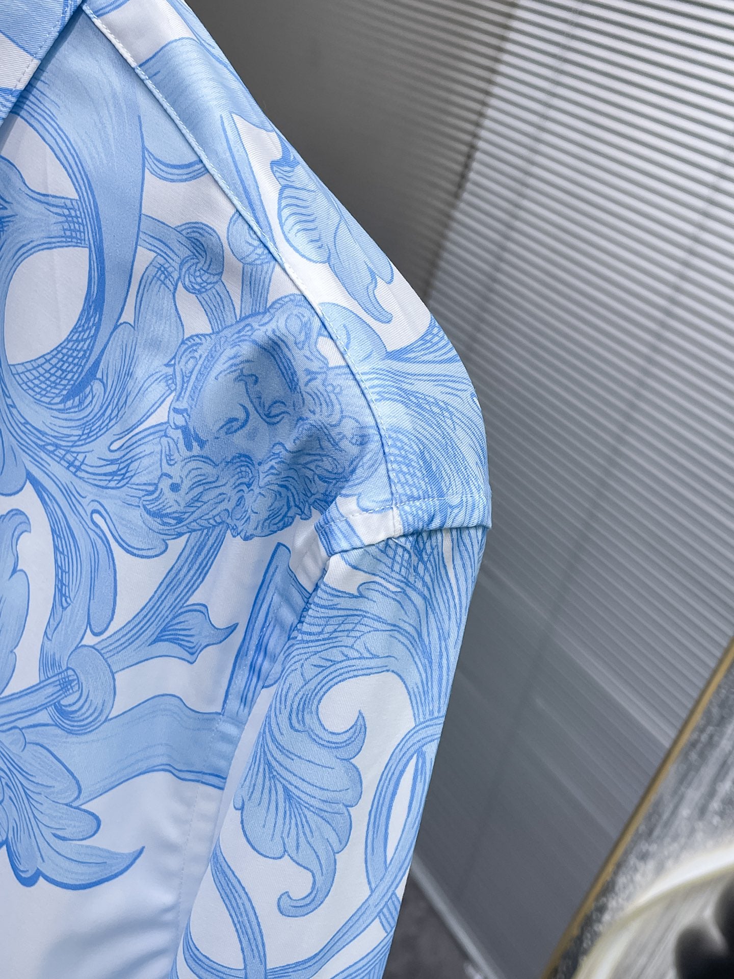 Versace Baroque Medusa Print Shirt - Light Blue & White