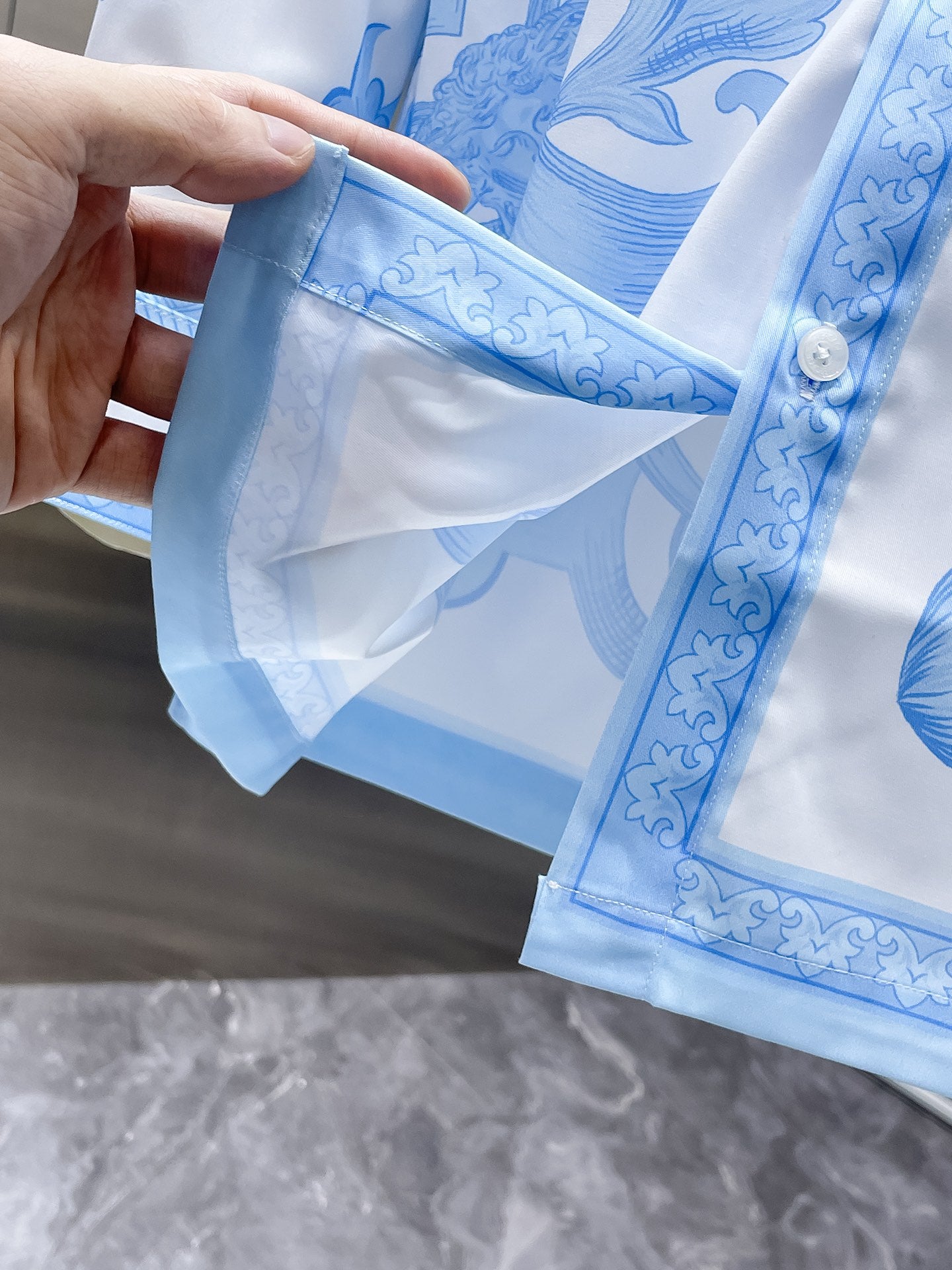 Versace Baroque Medusa Print Shirt - Light Blue & White