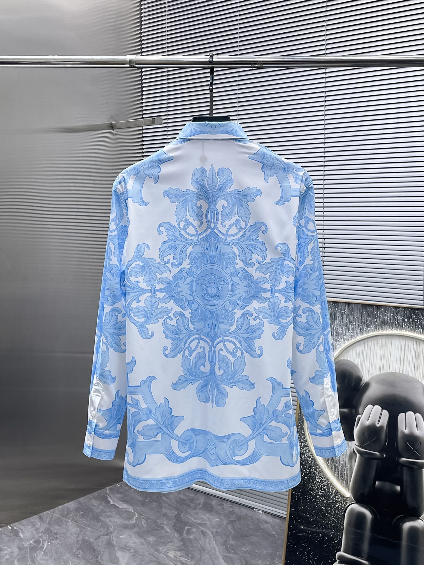 Versace Baroque Medusa Print Shirt - Light Blue & White